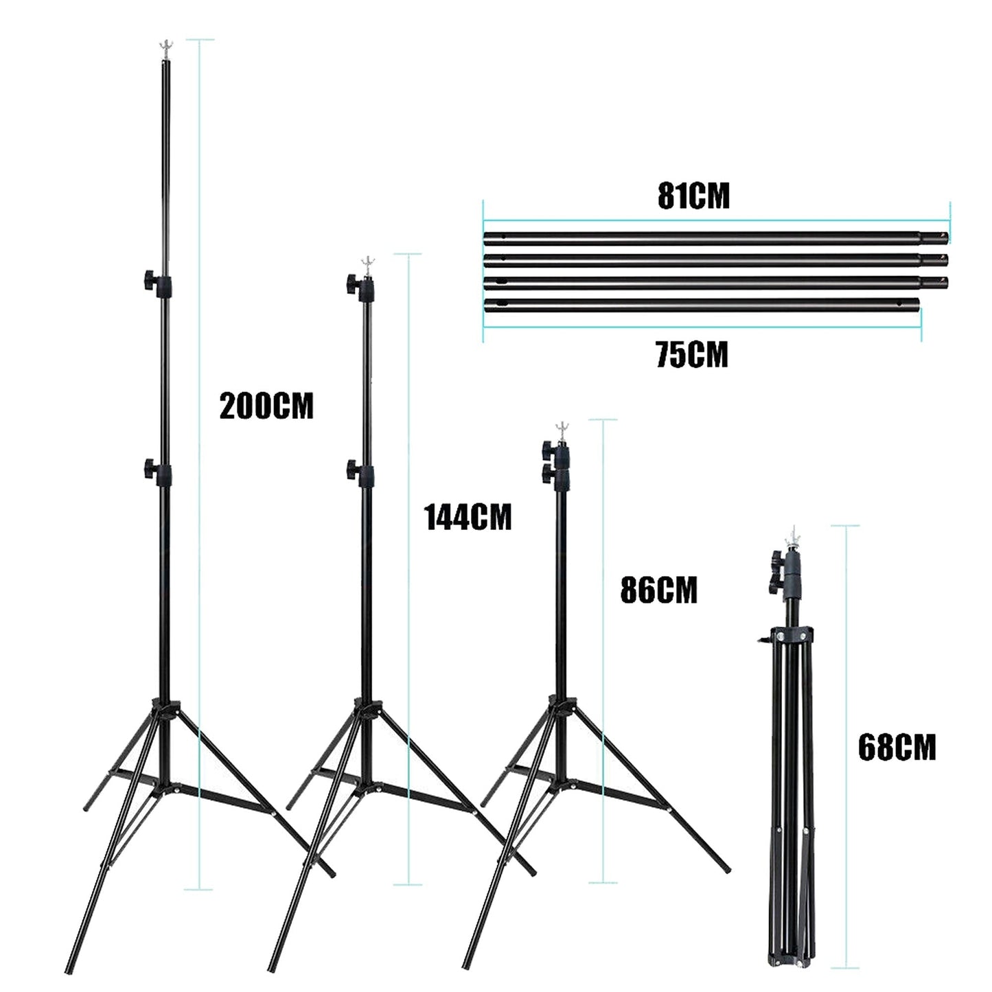 Studio Photo Black Muslin Backdrop with Support Stand Kit - 3.6M