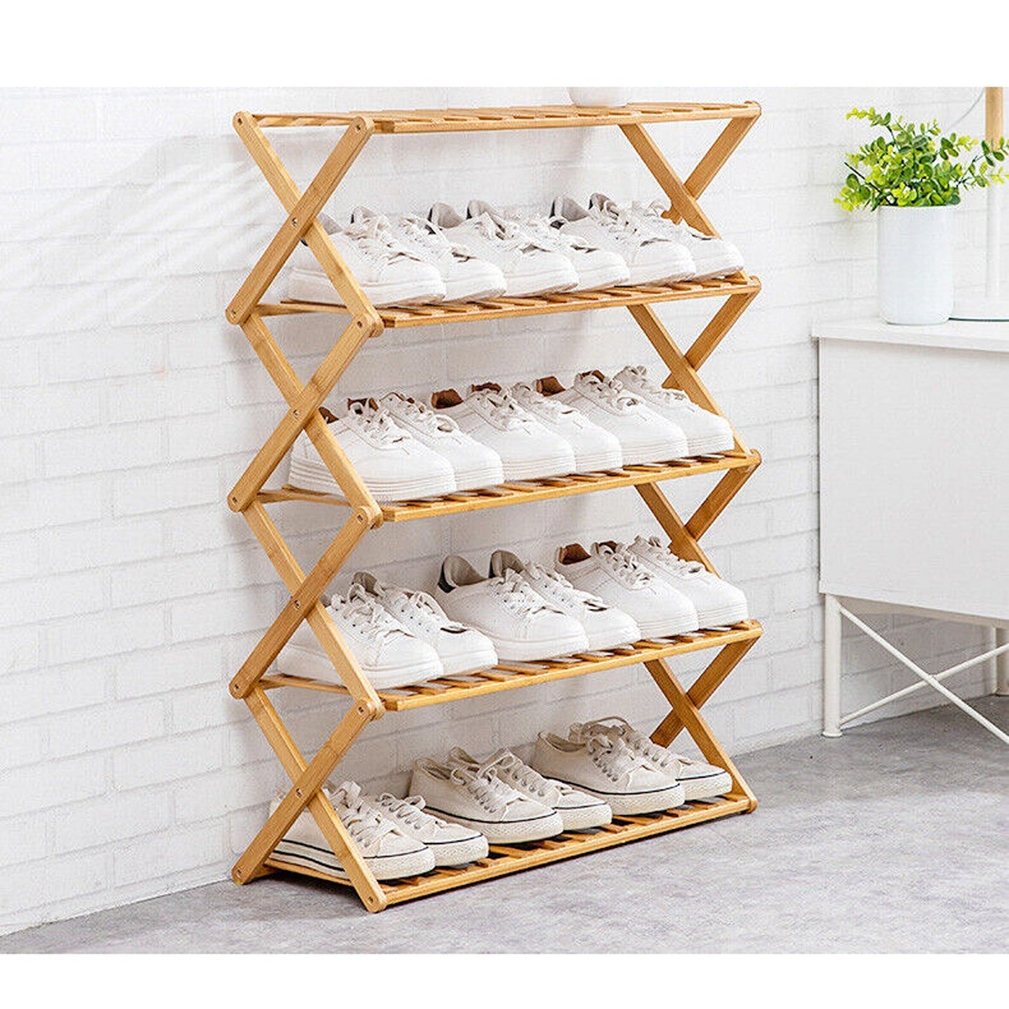 Bamboo Folding Shoe Rack with Multi-Tier Storage Shelf