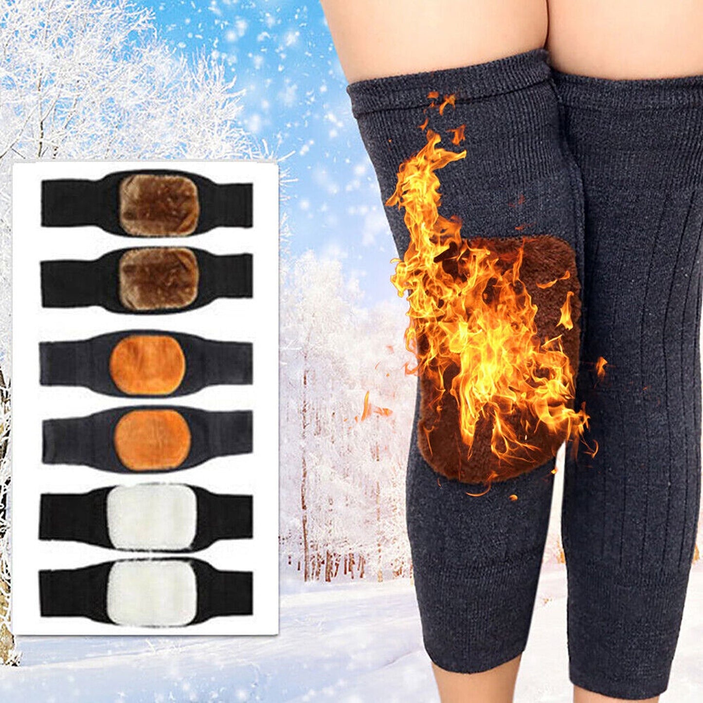 Thermal Knee Brace Leg Warmers with Wool Sleeves for Winter