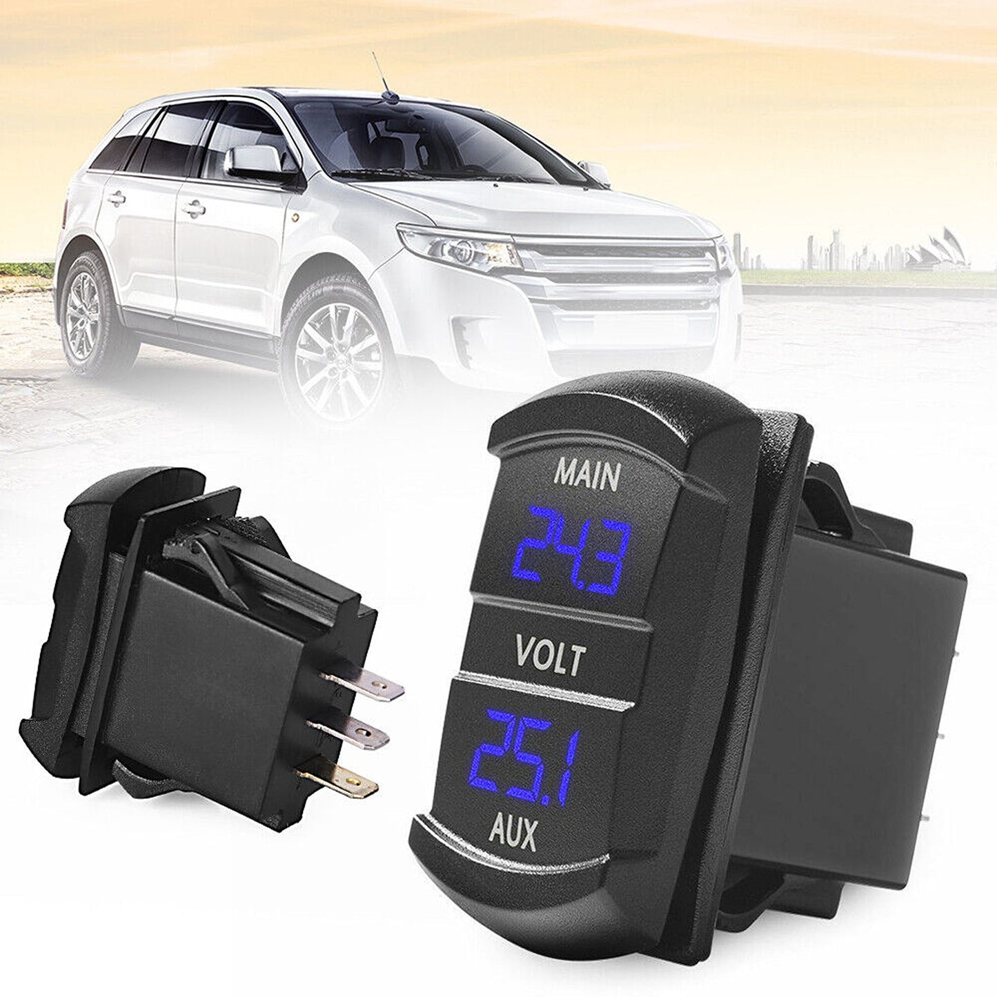 Dual Battery Volt Meter for Marine Vehicles LED Digital Display