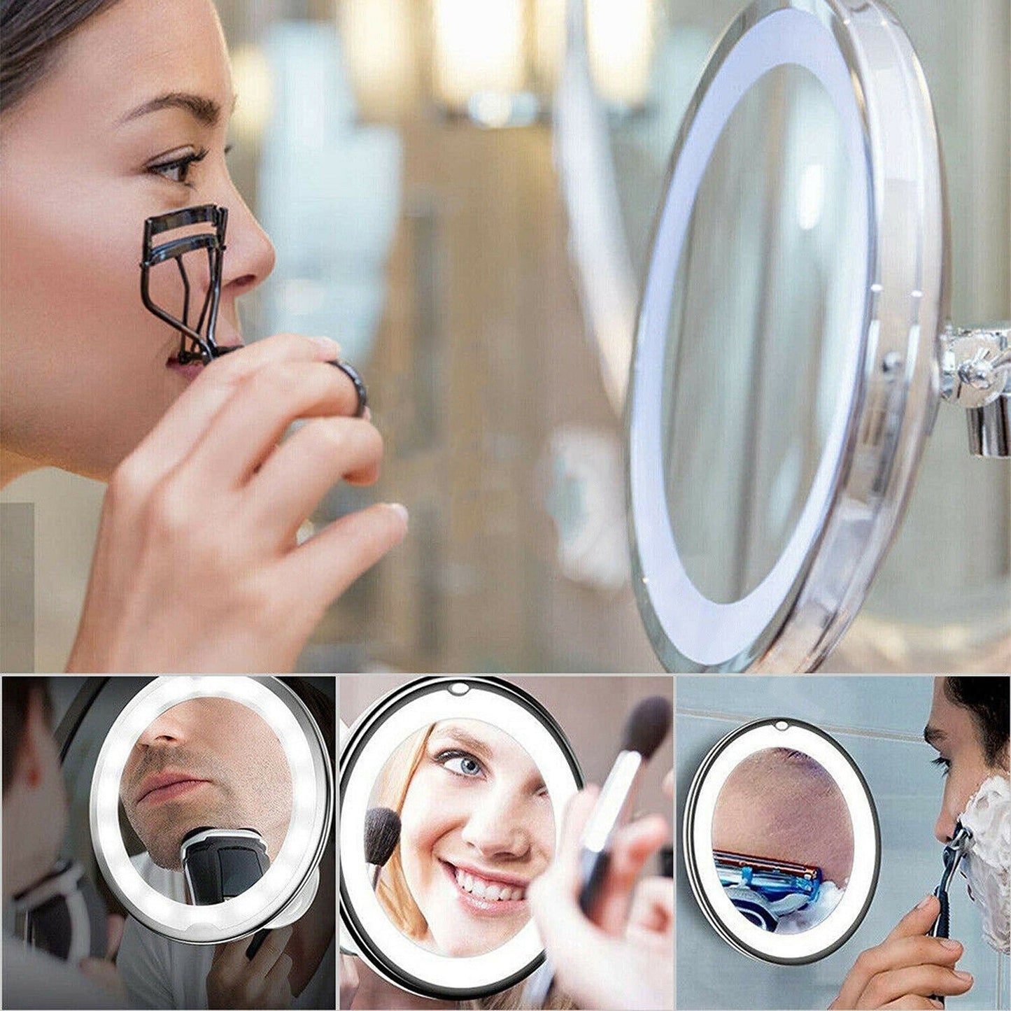 Lighted Magnifying Cosmetic Makeup Mirror Battery Operated 360 Spin