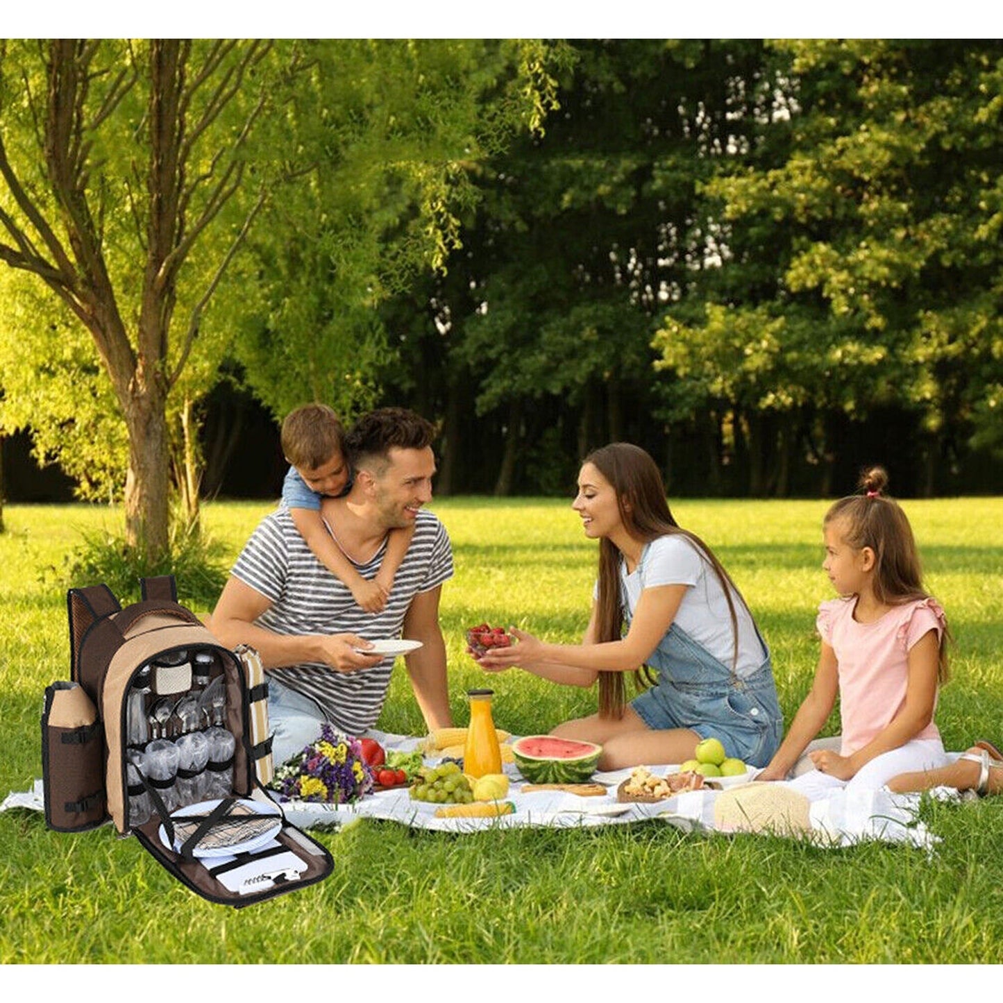 4 Person Picnic Backpack with Insulated Leakproof Cooler Bag