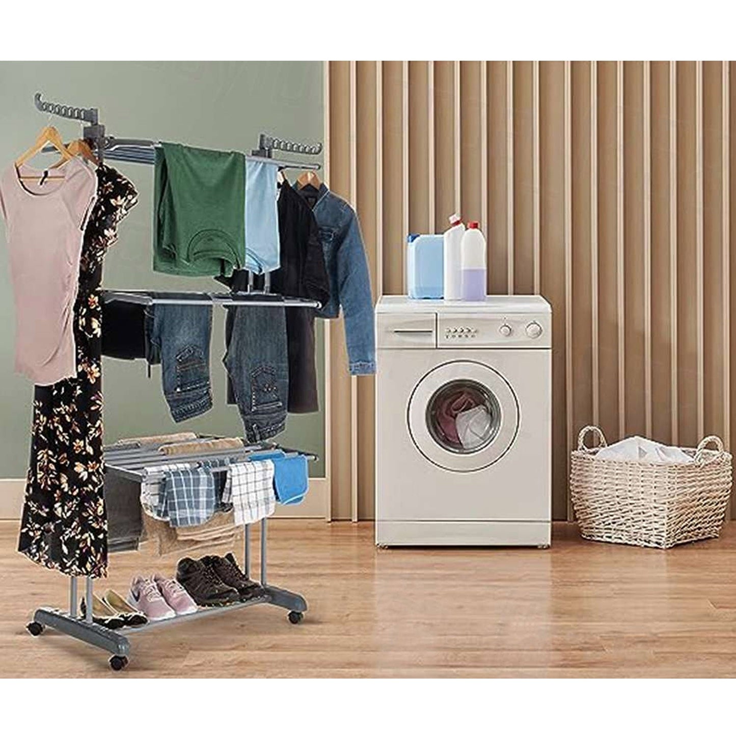 4-Layer Clothes Drying Rack Foldable Garment Laundry Airer Support Horse