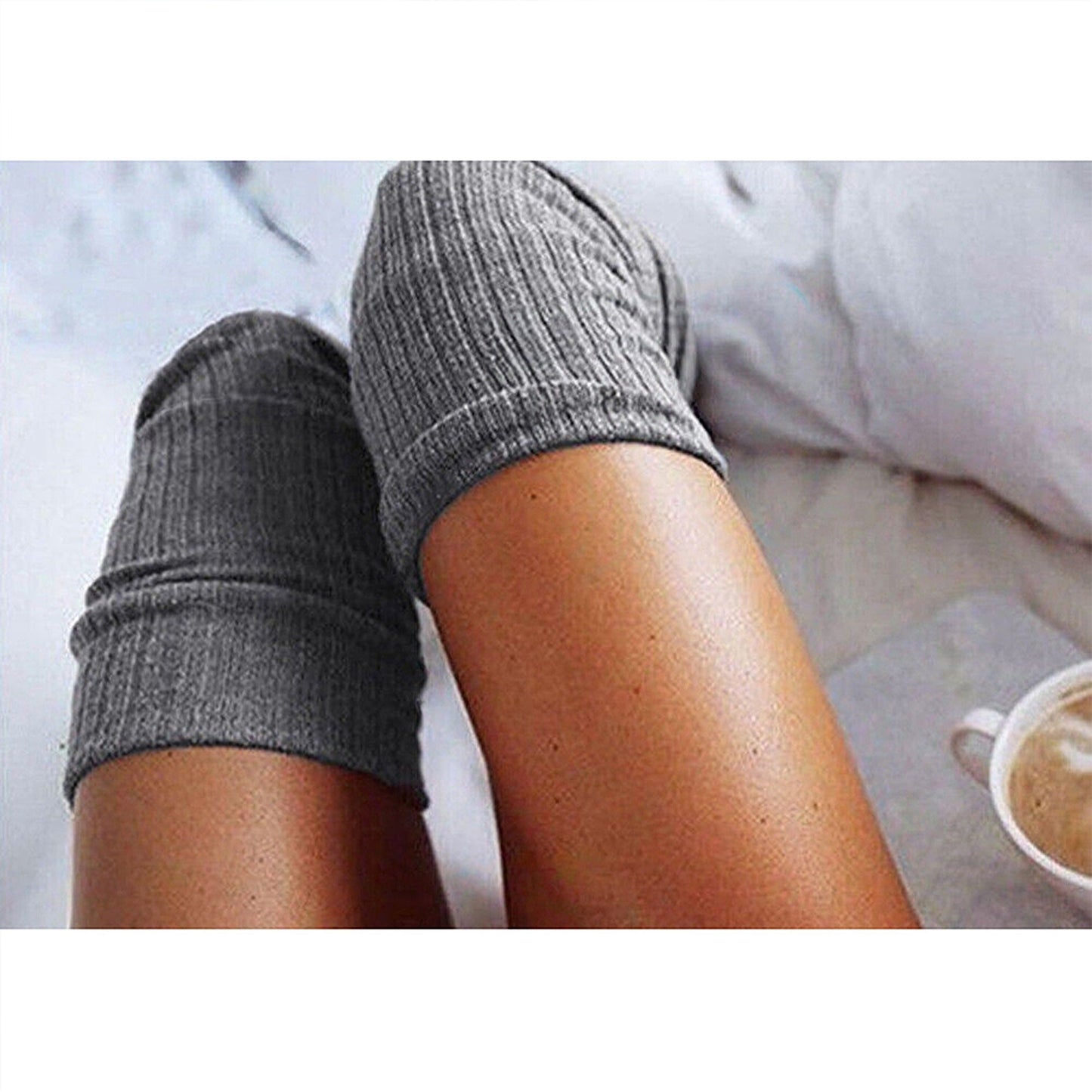 Women Thigh High Socks Solid Color Over Knee Long Cable Knit
