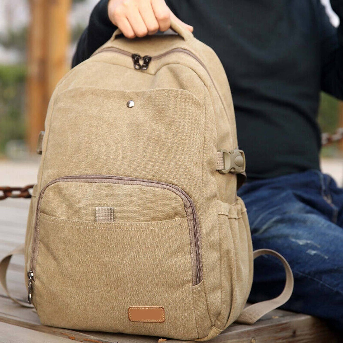 Large Canvas Backpack for Laptops School Travel Bag for Men and Women