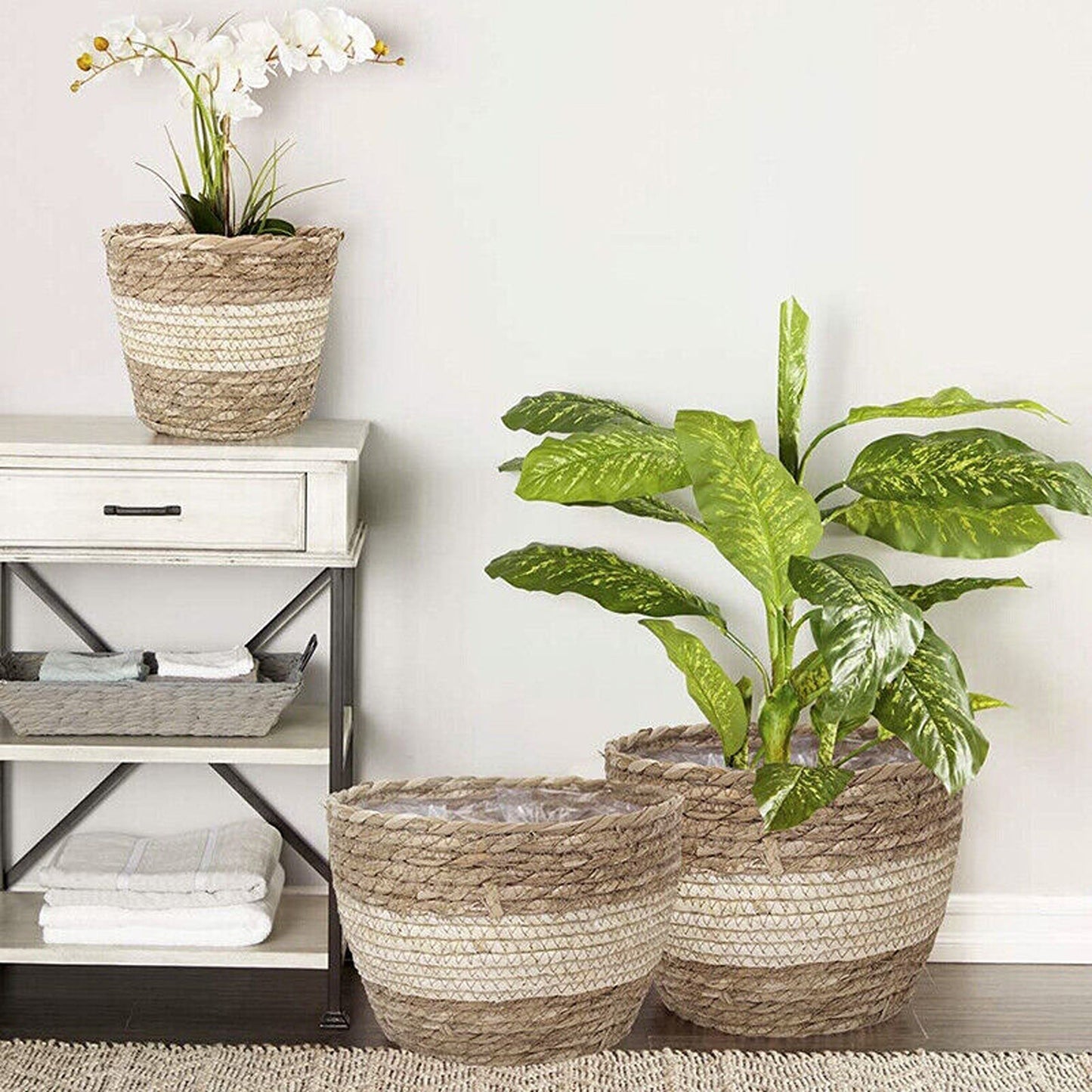 Indoor/Outdoor Grass Planter Basket Home Plant Container for Flowers