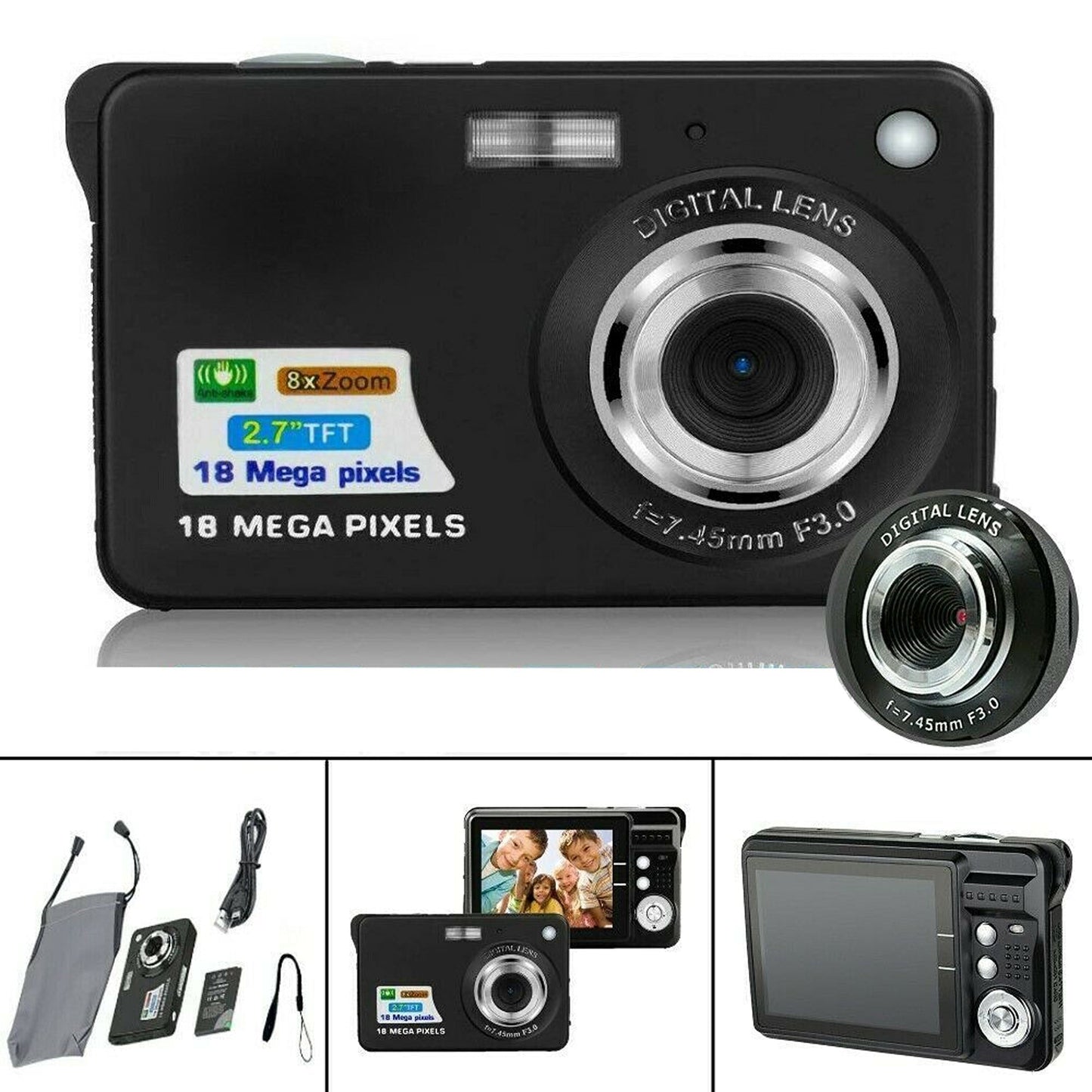 Digital Vlogging Camera with 2.7in TFT LCD Screen 18MP 8x Zoom