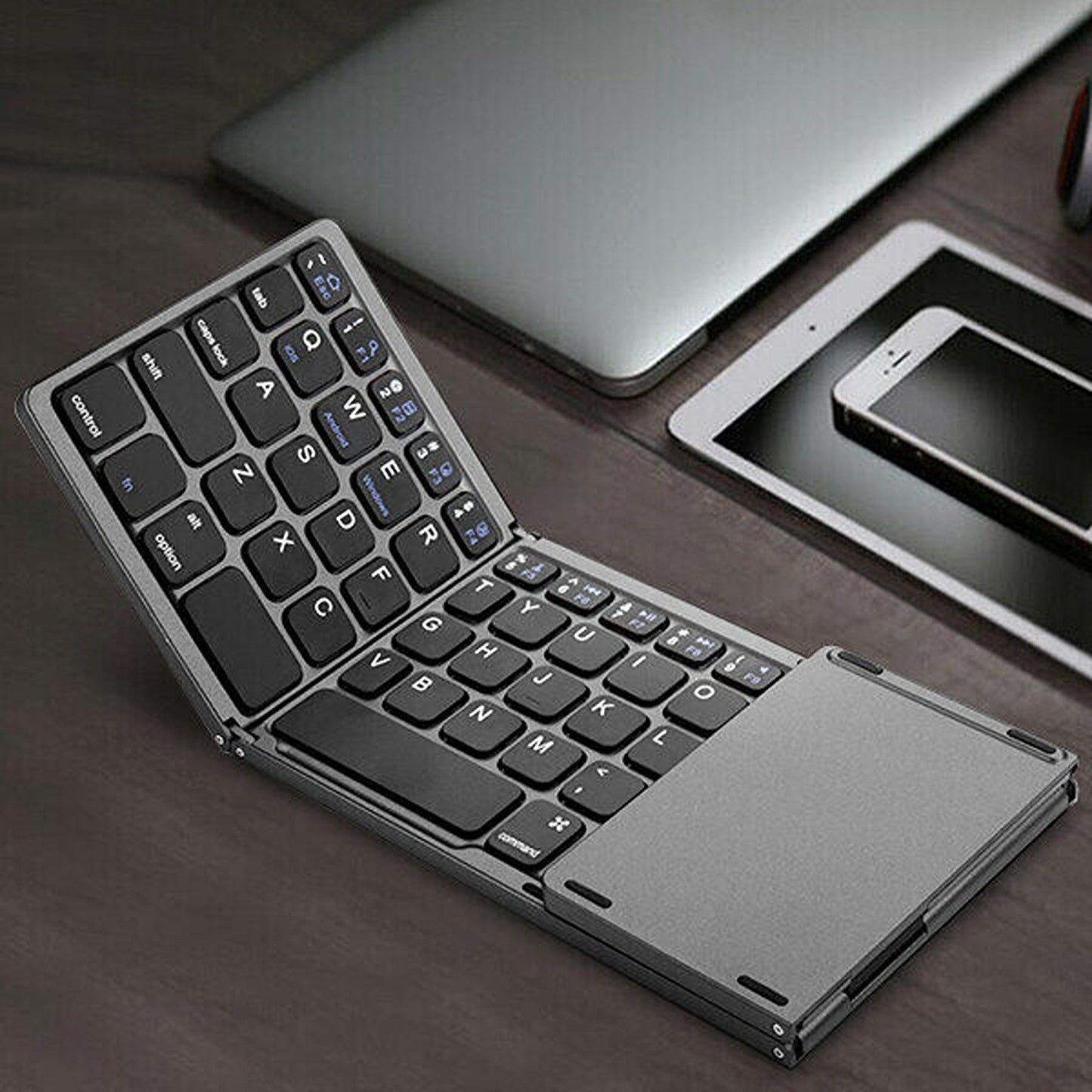 Slim Bluetooth Keyboard with Integrated Touchpad for Tablets and Smartphones