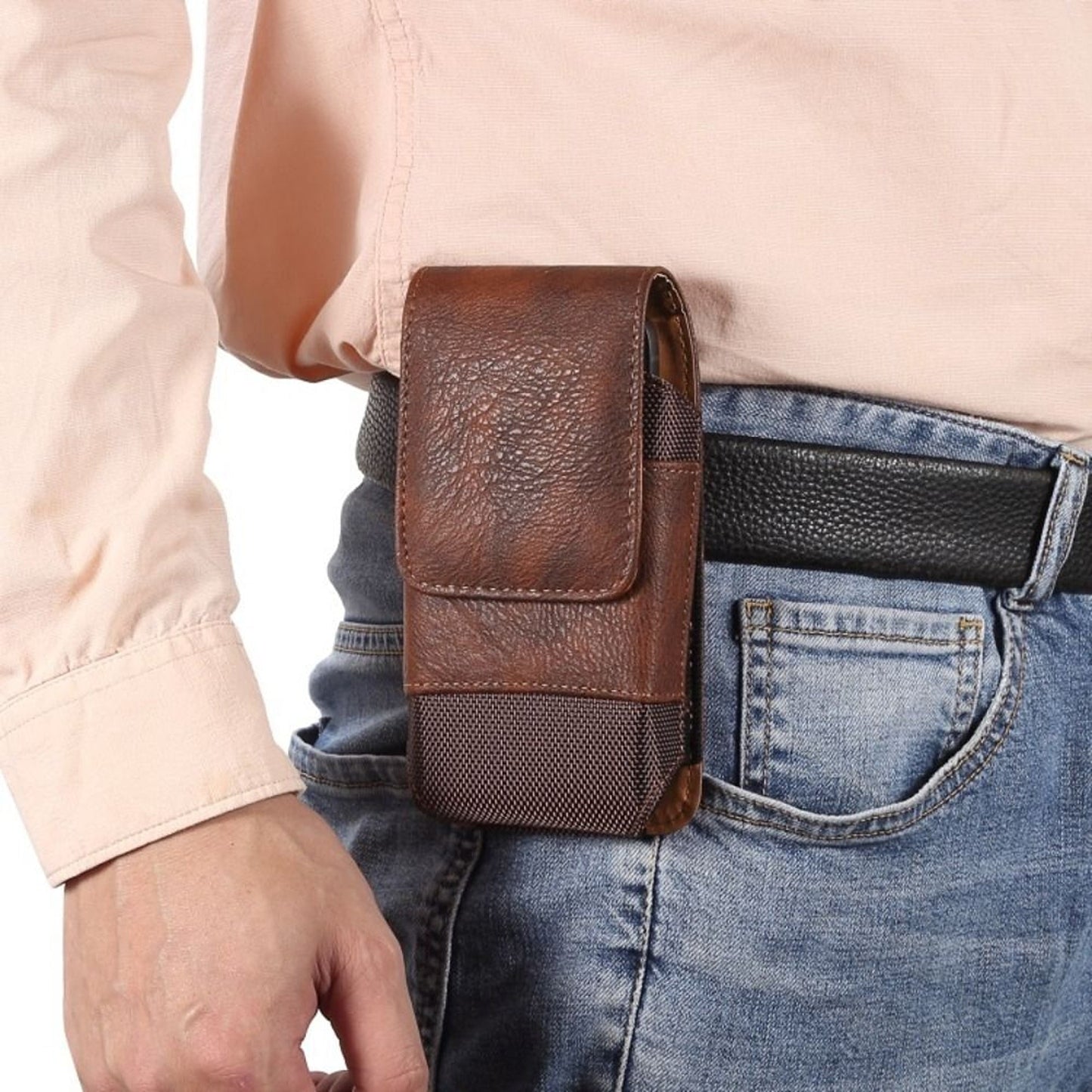 Mobile Phone Holster Pouch with Belt Clip for Men Brown