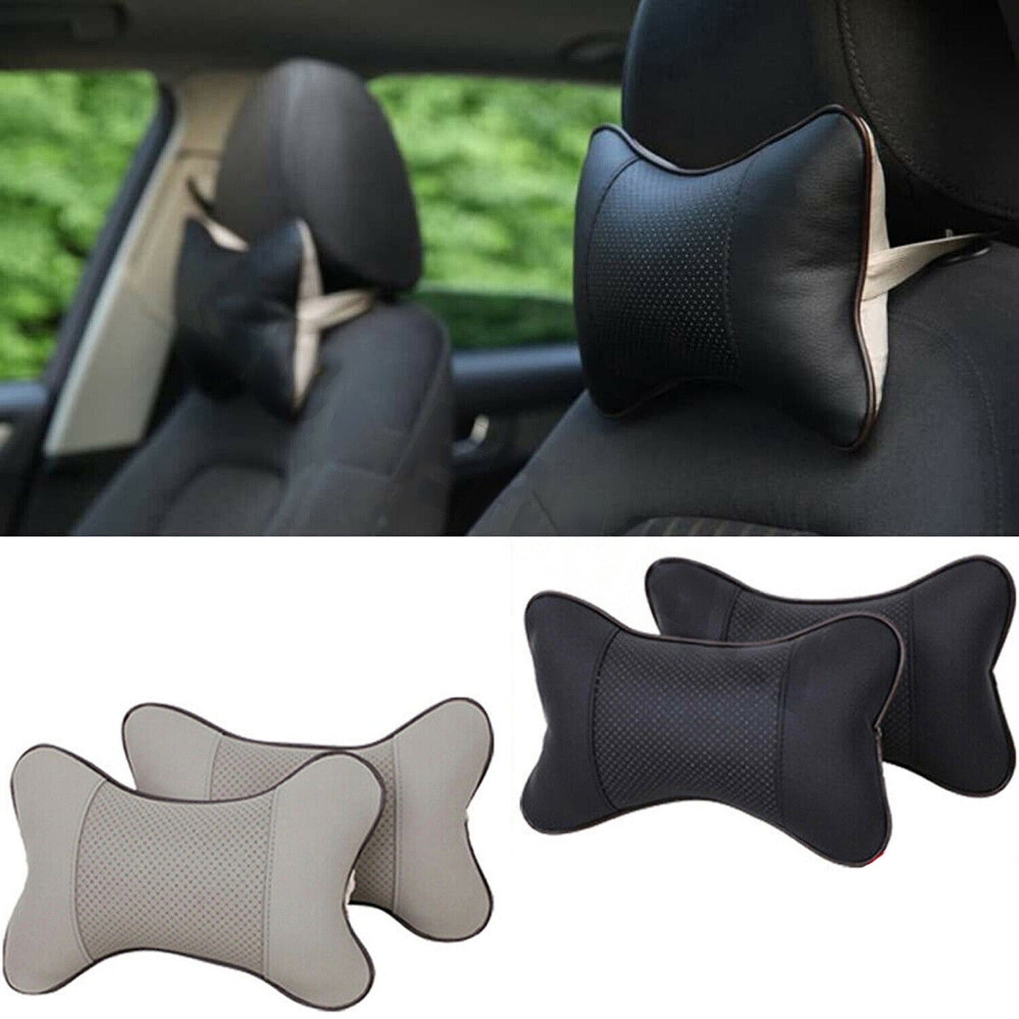 Car Headrest Bone Safety Neck Rest Support Cushion Pads - 2 Pack