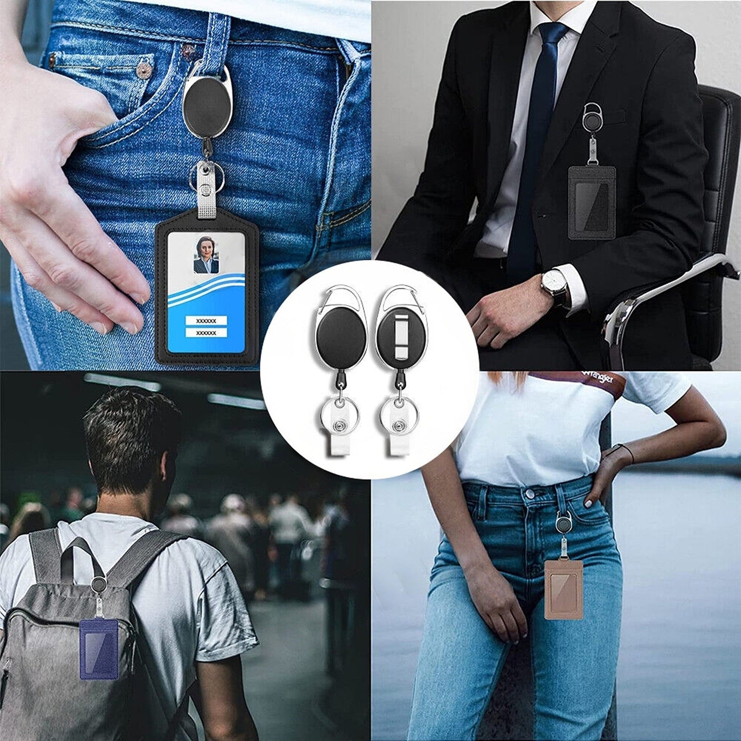 Business Security Retractable ID Badge Holder Lanyard Key Ring Opal Card