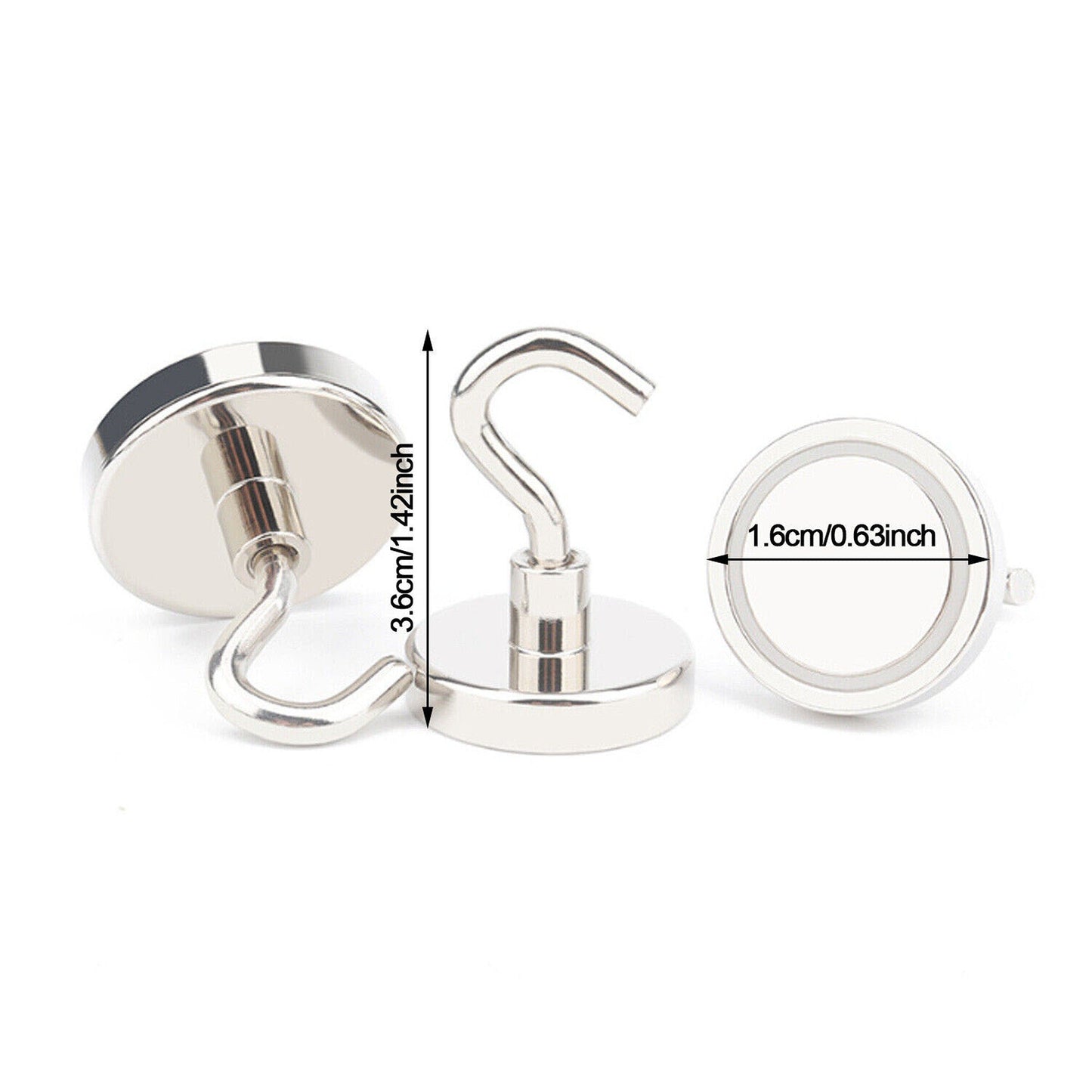 Pack of 6 Strong Rare Earth Neodymium N38 Magnetic Hooks