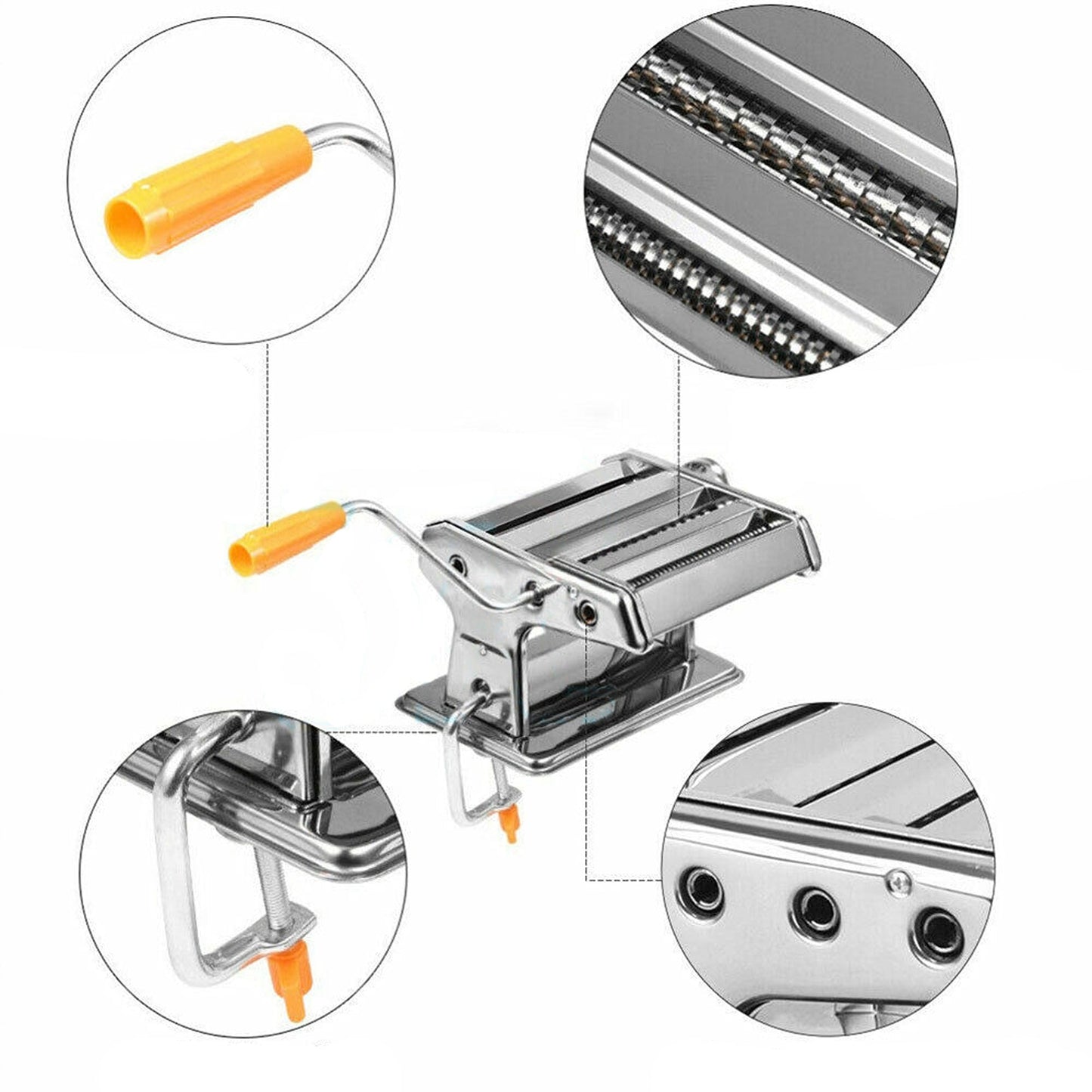 Manual Pasta Noodle Maker Machine with 6 Thickness Settings Spaghetti Roller