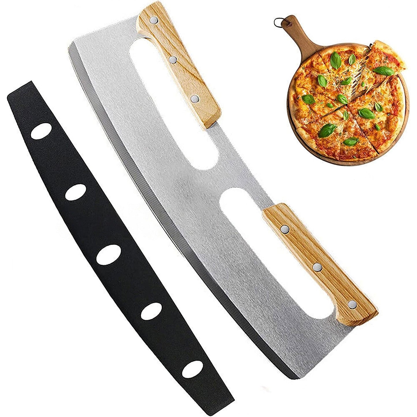 Protective Rocker Blade Slicer for Pizza Stainless Steel with Cover