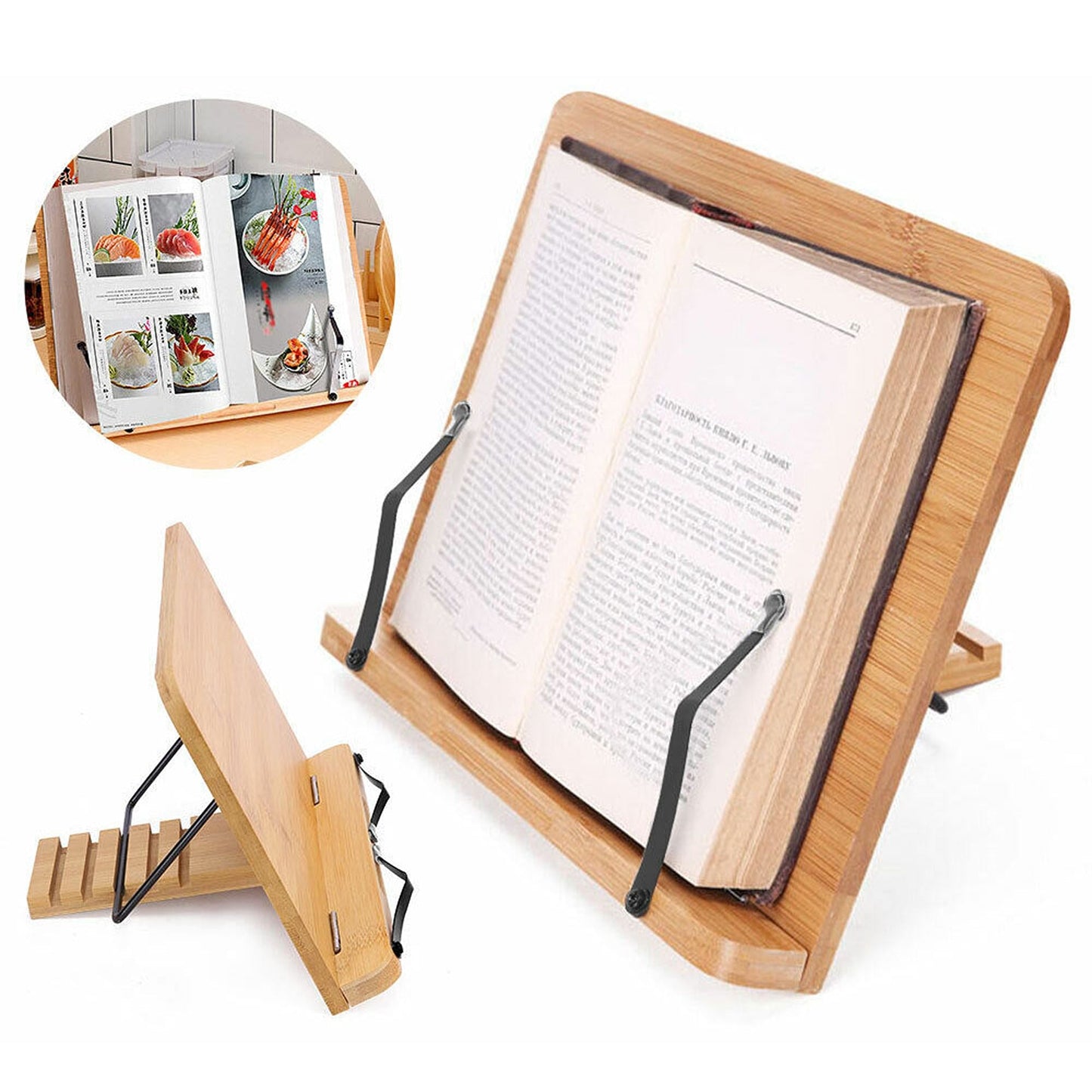 Bamboo Adjustable Portable Book Stand with Reading Desk Document Holder