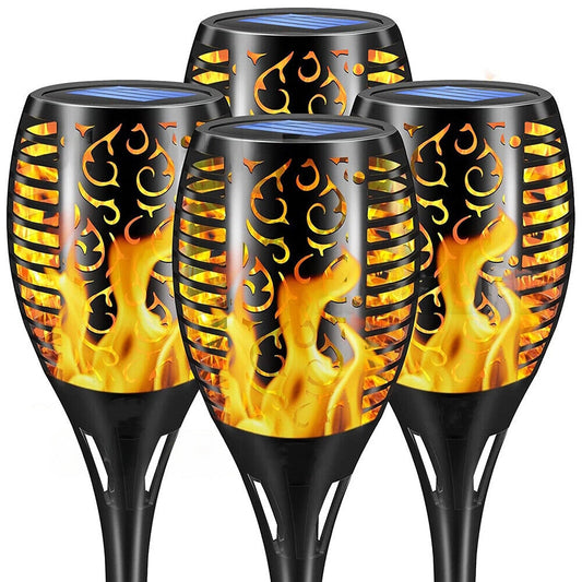 4pcs Solar Powered Flame Torch Lights Waterproof Garden Dancing Lanterns