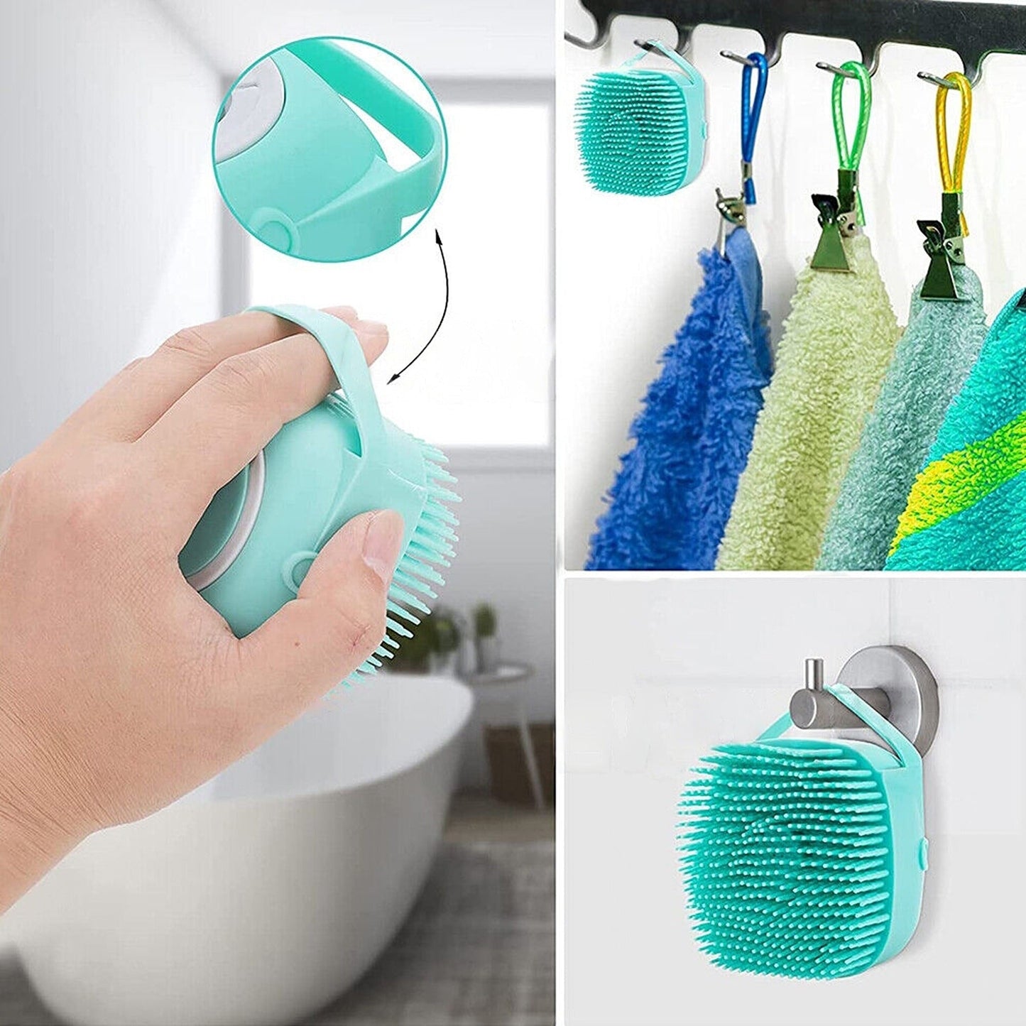 2pcs Pet Massage Bath Brush with Soap Dispenser Silicone Scrubber Tool for Dogs and Cats