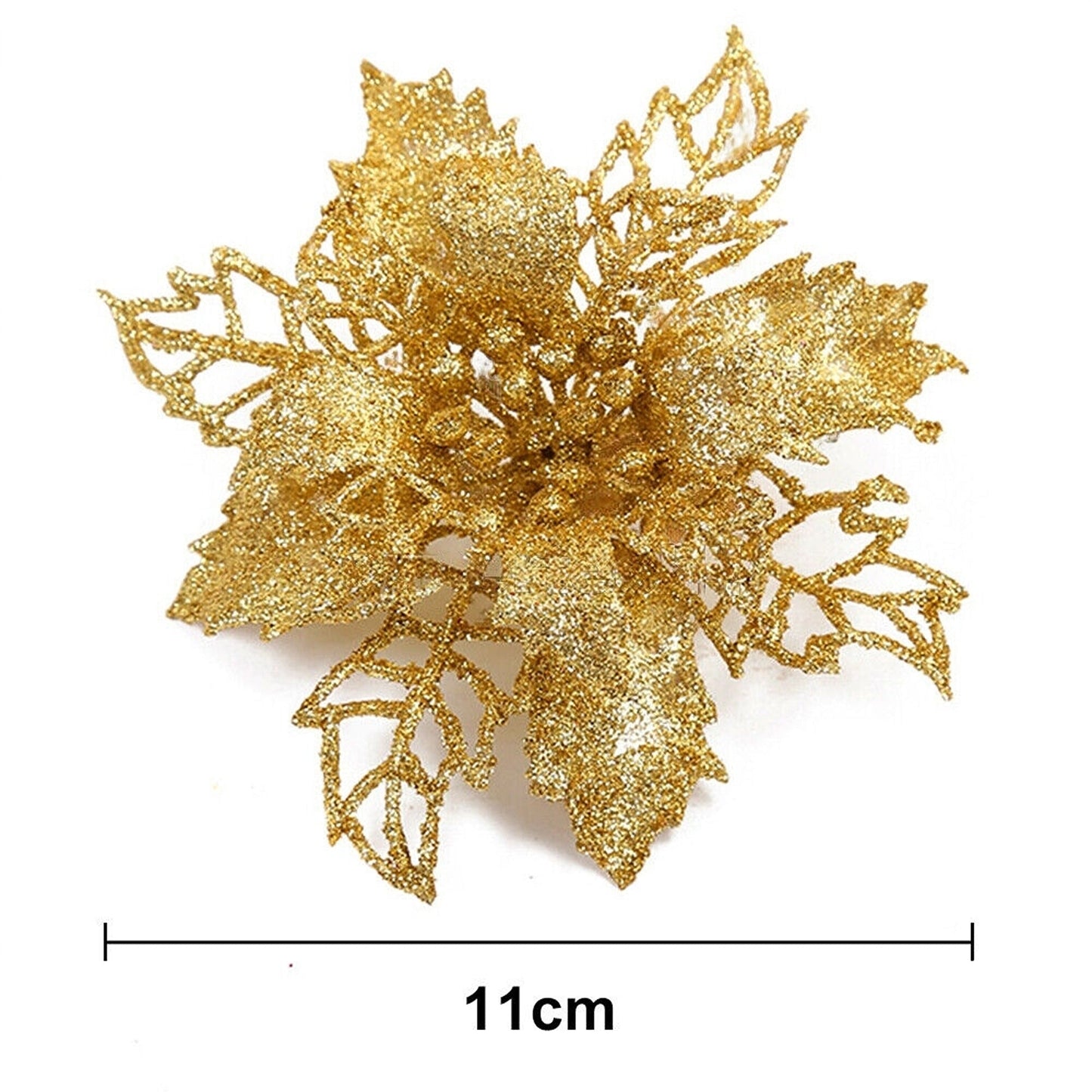 10pcs Christmas Poinsettia Glitter Flower Decorations Xmas Tree Hanging
