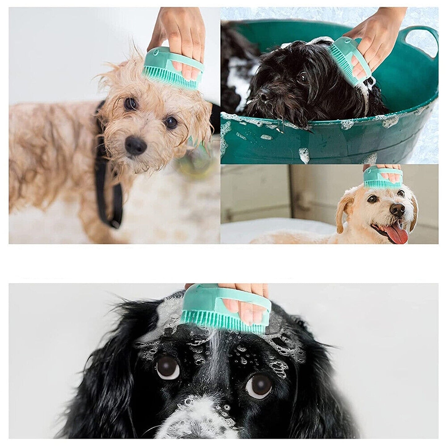 2pcs Pet Massage Bath Brush with Soap Dispenser Silicone Scrubber Tool for Dogs and Cats