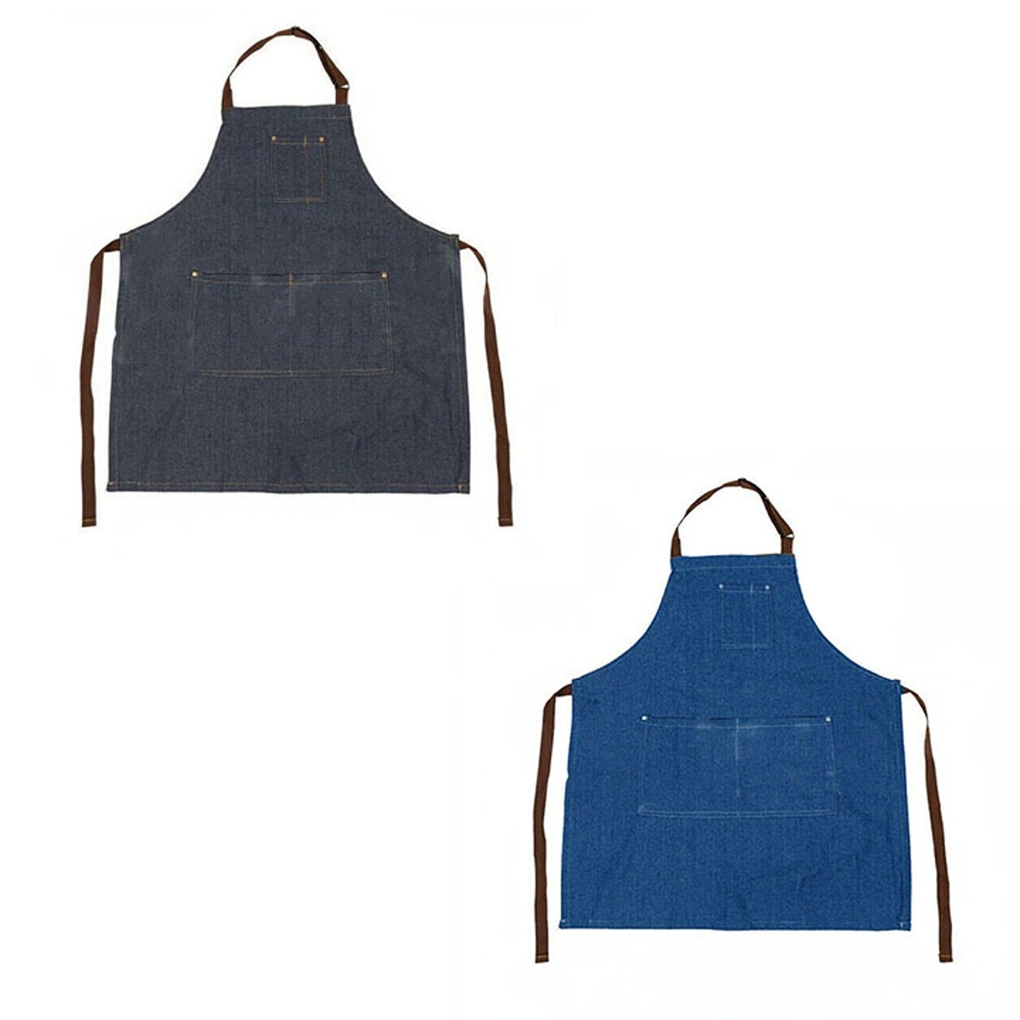 Oil-Resistant Denim Cooking Apron with Adjustable Bib and Pocket