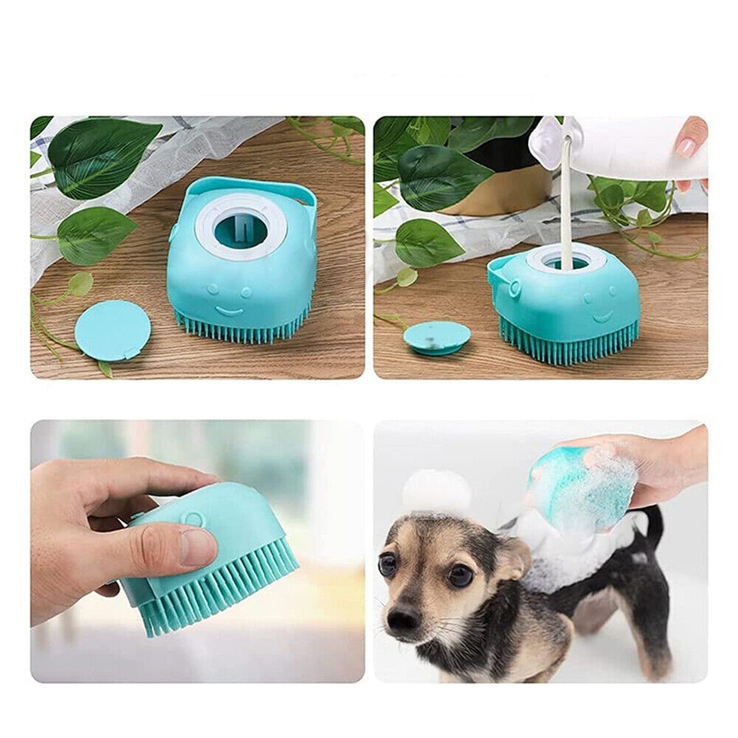 2pcs Pet Massage Bath Brush with Soap Dispenser Silicone Scrubber Tool for Dogs and Cats