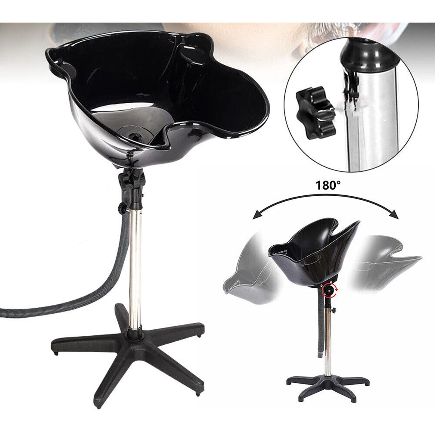 Height Adjustable Mobile Shampoo Basin for Salon and Home Use Deep Wash Sink