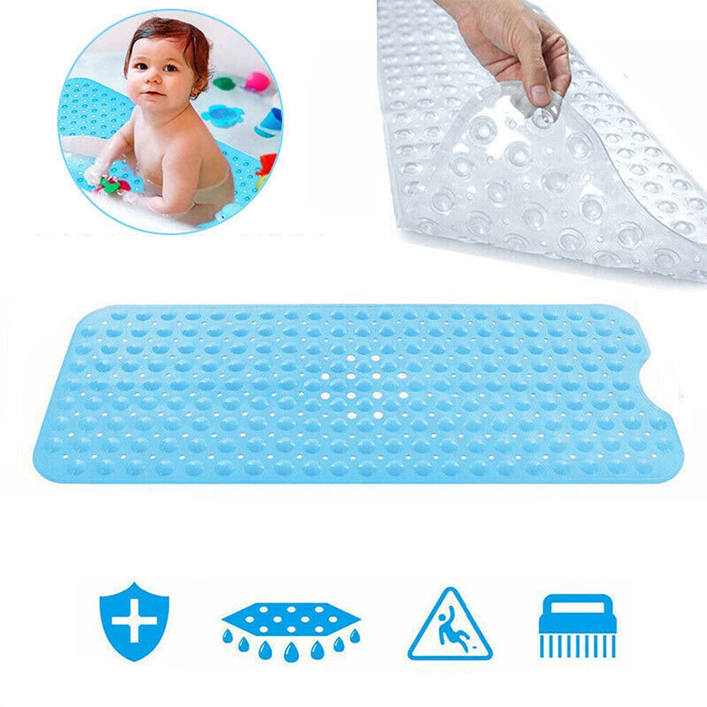 Extra Large Non-Slip Rubber Bath Mat with Suction Cups