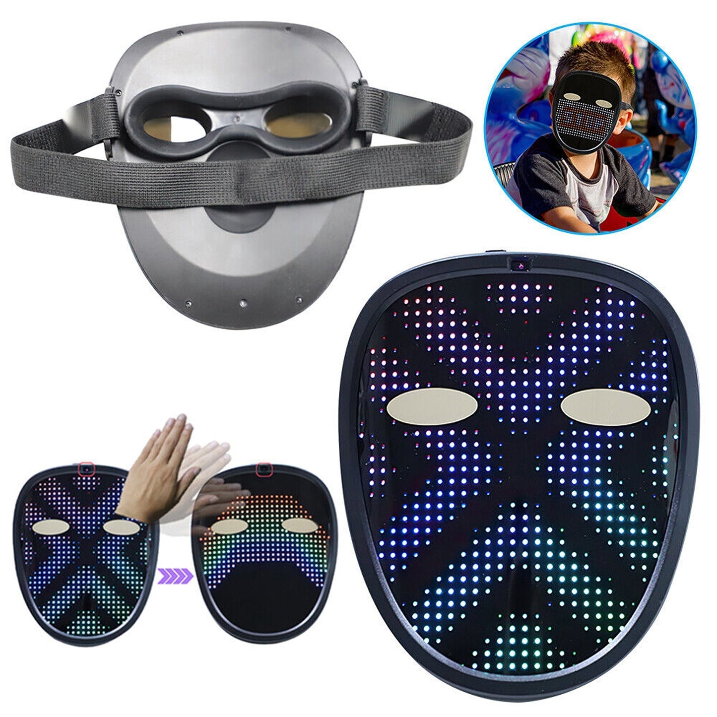 Gesture Control LED Mask Transforming Light-Up Face Mask for Cosplay Party