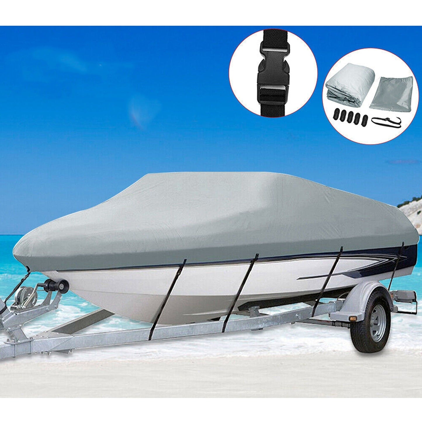 17-19ft Trailerable Boat Cover Heavy-Duty 600D Waterproof UV Protection
