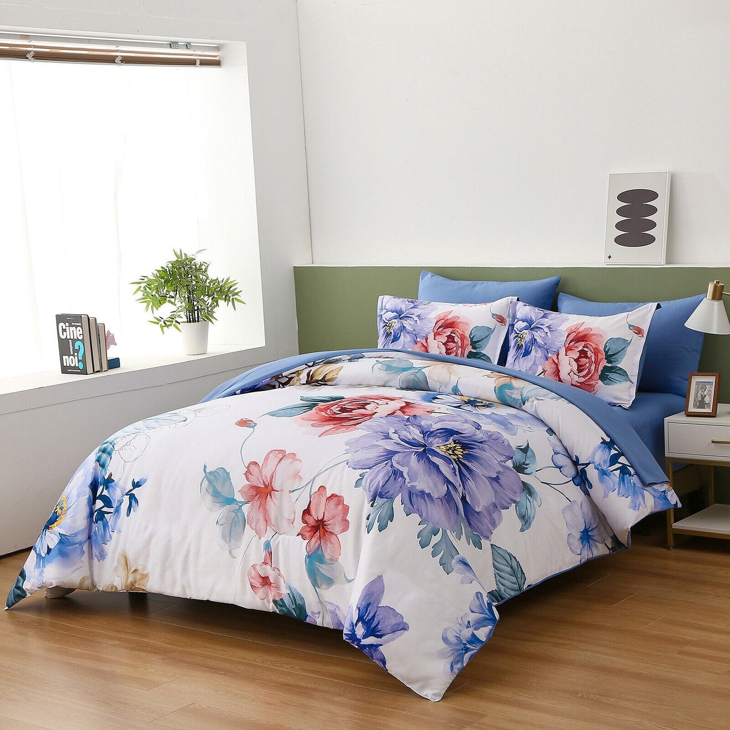 Floral Queen King Size Bedding Duvet Quilt Cover Set with Pillowcases Soft