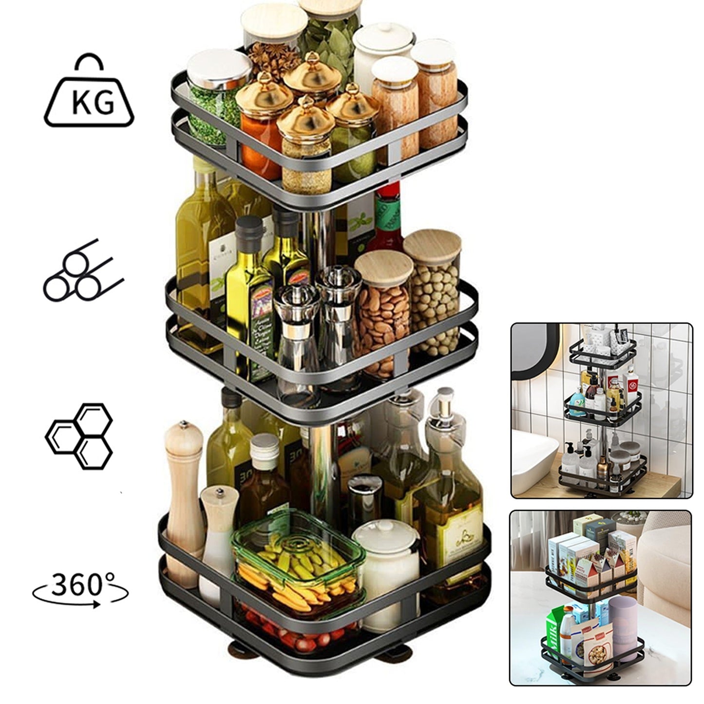 Rotating Kitchen Spice Rack Round Pantry Shelf Storage Organiser