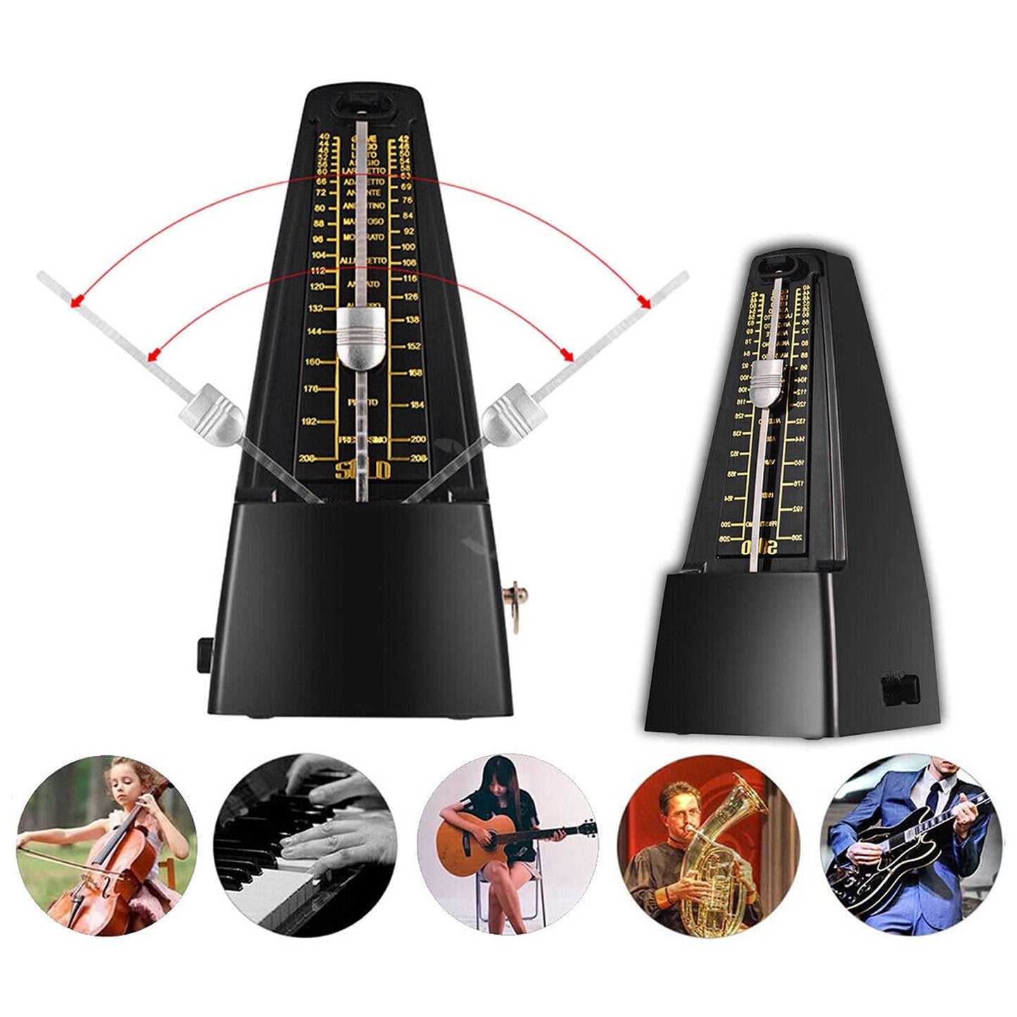 Traditional Mechanical Metronome with Adjustable Beat for Musicians