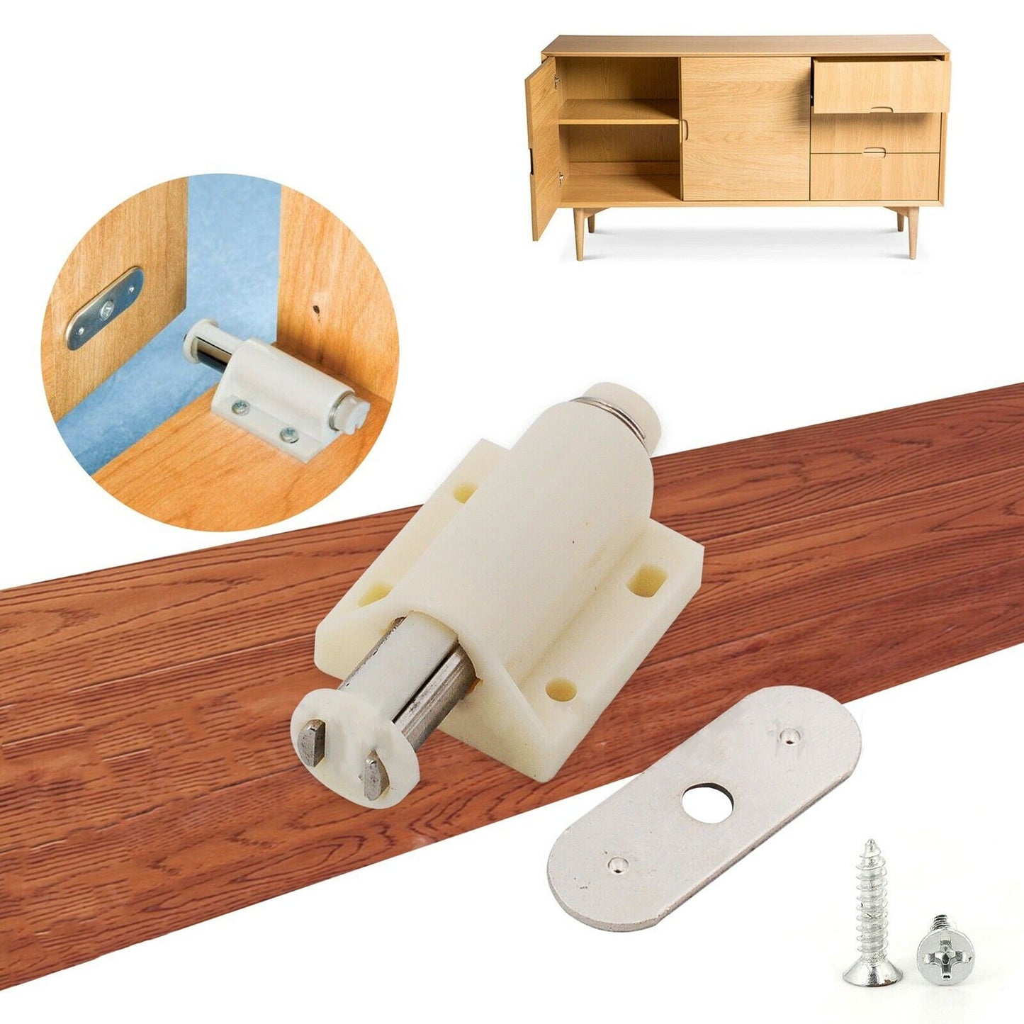 White Magnetic Touch Latch Push To Open Drawer Cabinet Door Catch Lock Set