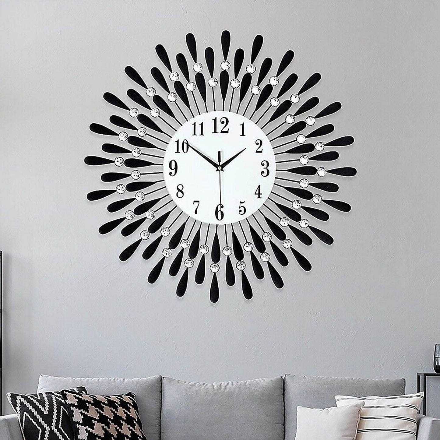 Luxury Modern 3D Crystal Wall Clock Large Art Metal Round Decor