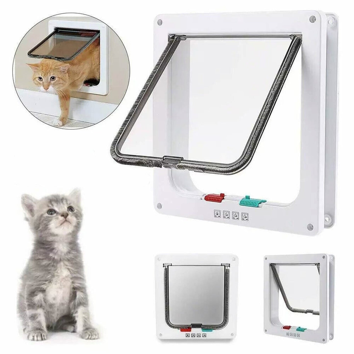 Lockable 4-Way Safe Pet Cat Dog Door with Brushy Flap Screen