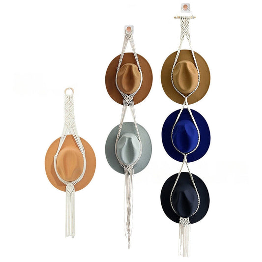 Boho Style Macrame Hat Display Rack Rope Hanger for 1 to 3 Hats