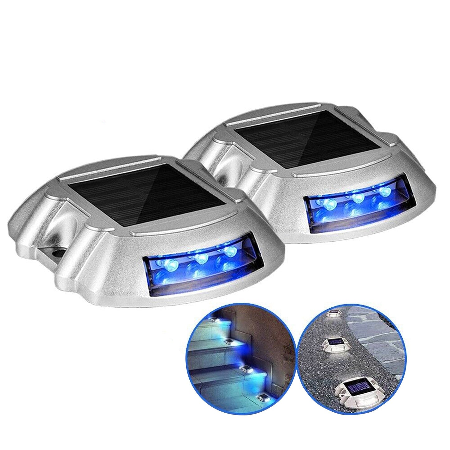 2pcs Blue LED Solar Power Pathway Driveway Light Dock Deck Step Road Outdoor