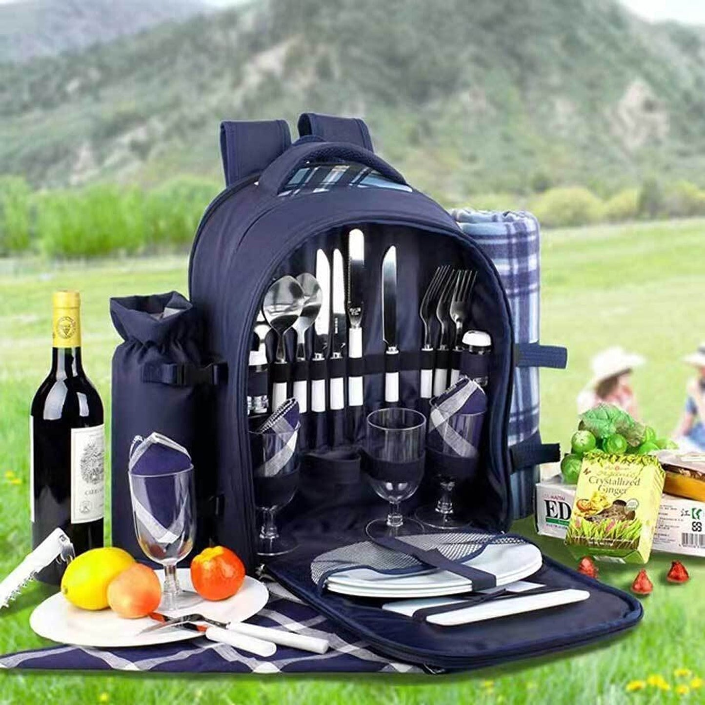 4 Person Picnic Backpack with Insulated Leakproof Cooler Bag