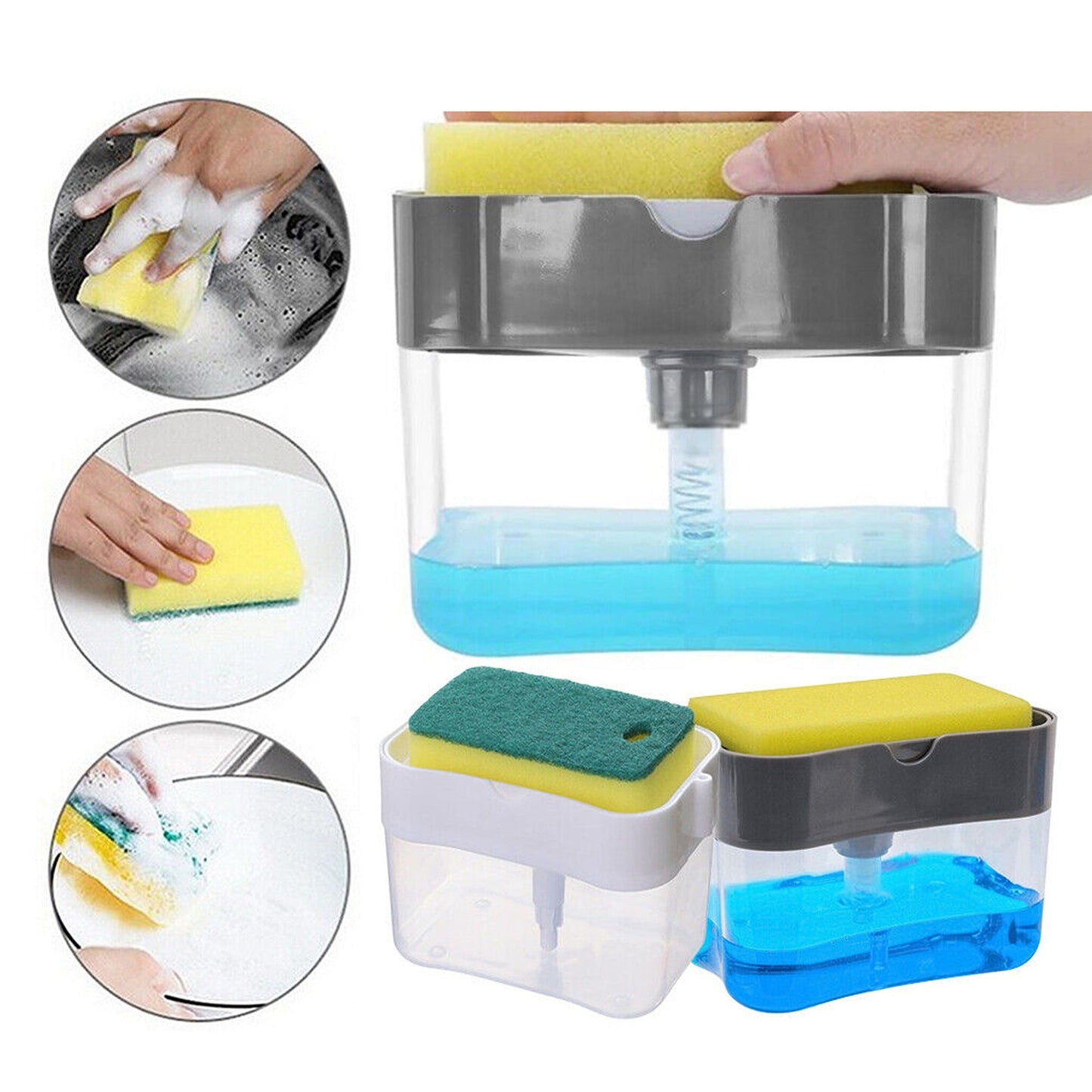 2-in-1 Soap Pump Dispenser with Sponge Holder Kitchen Dish Washing Liquid Container