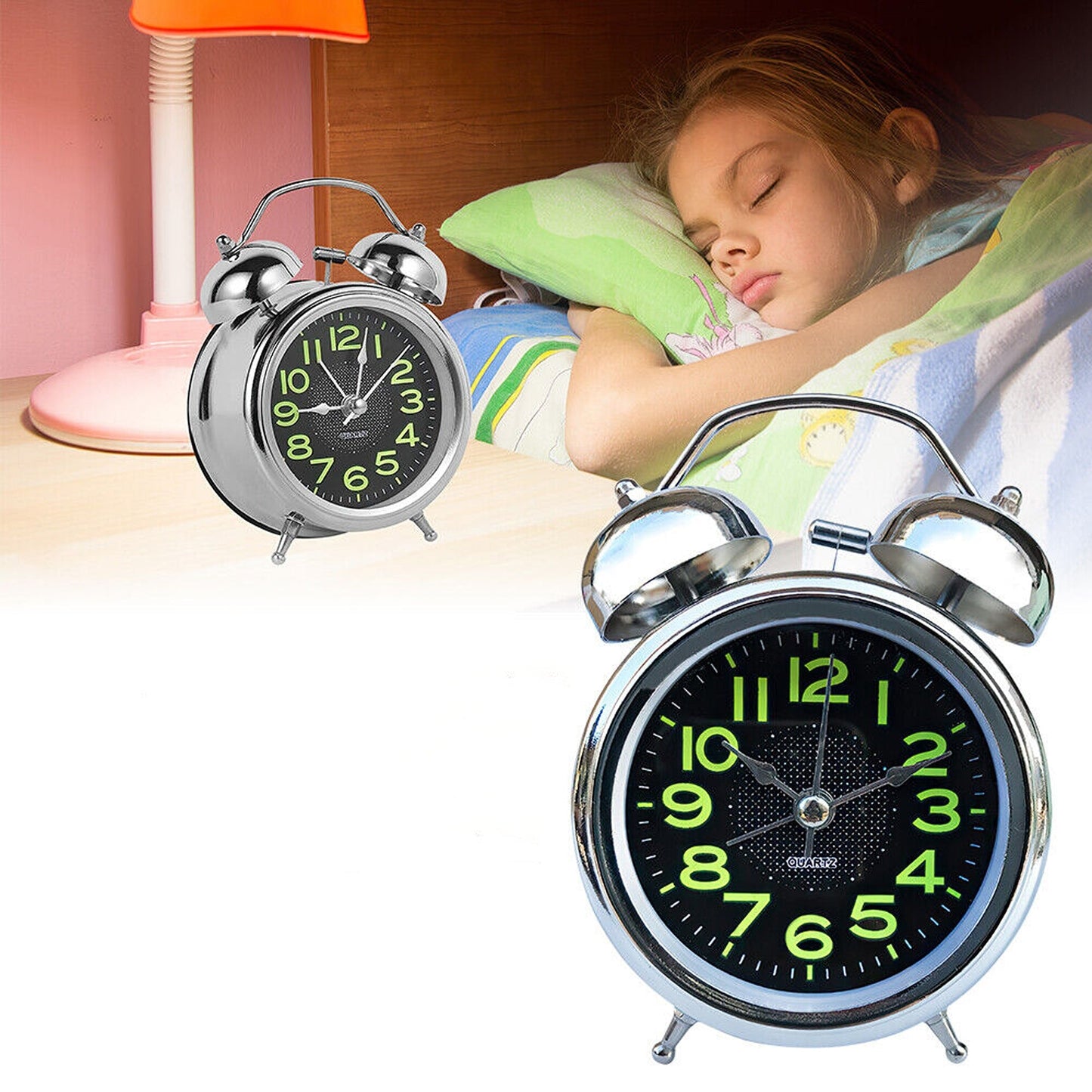 Super Loud Double Bell Alarm Clock with Night Light Home Bedside Decor