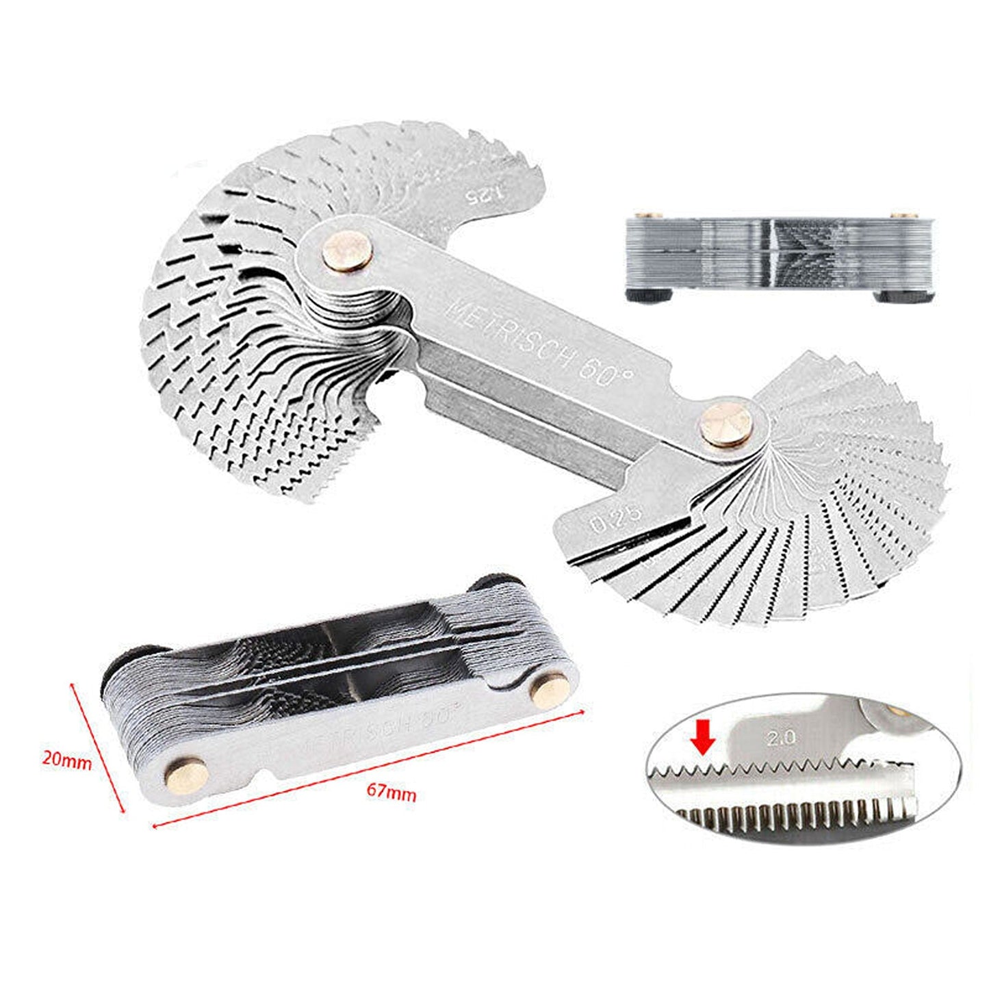 Thread Pitch Measurement Screw Gauge with 52 Blades Metric and Whitworth