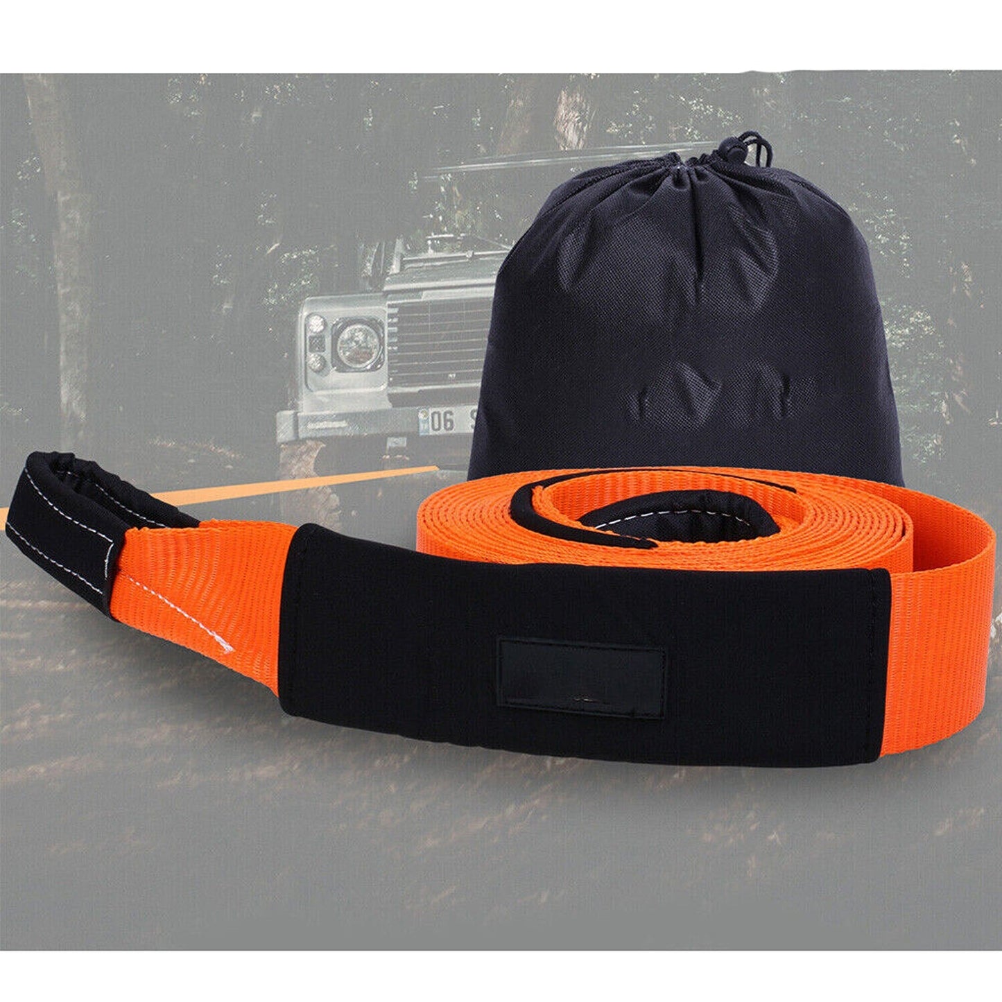 4WD Snatch Strap with 12T Recovery Tow Winch and Soft Shackle