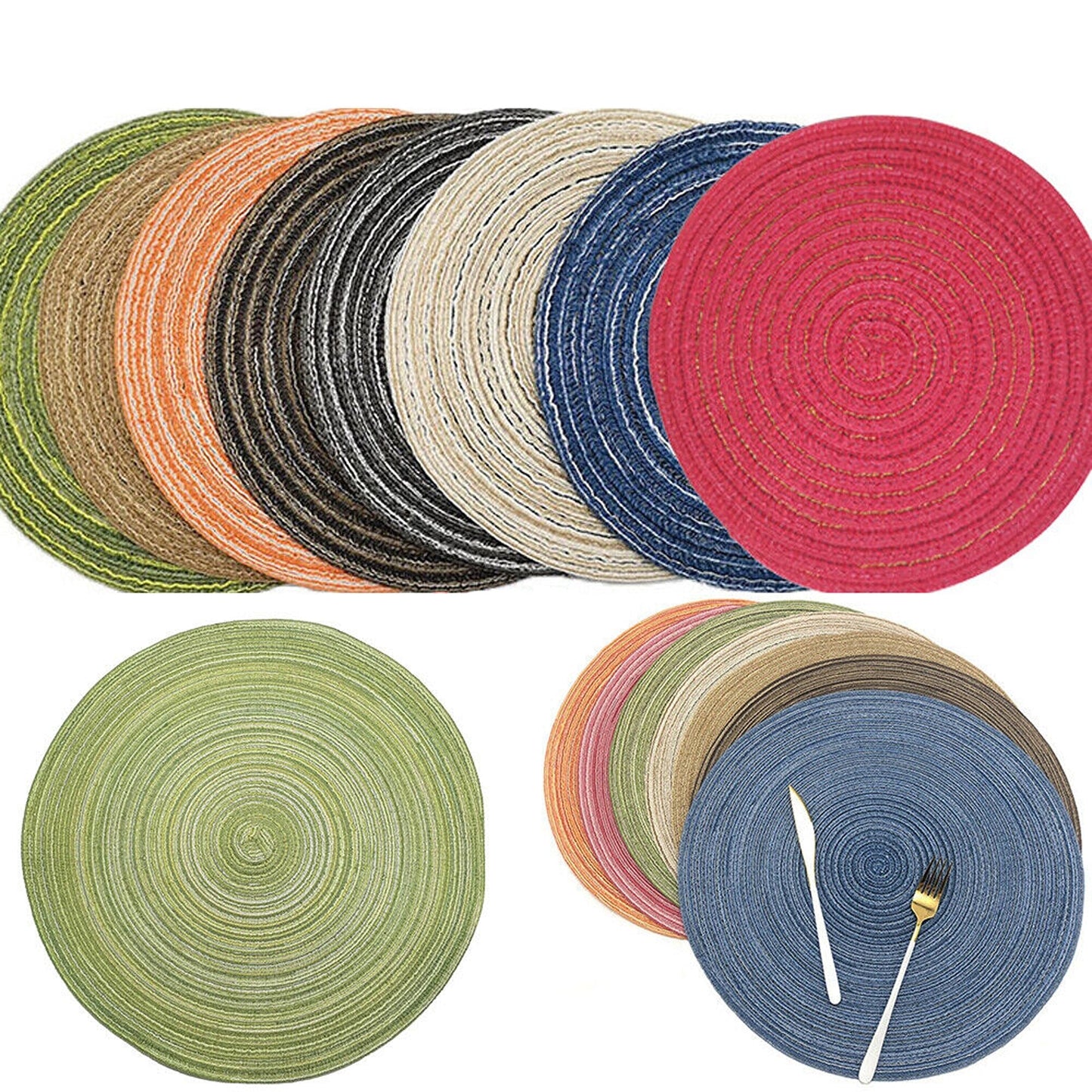 4pcs Non-Slip Jacquard-Weaved Round Placemats for Dining Table