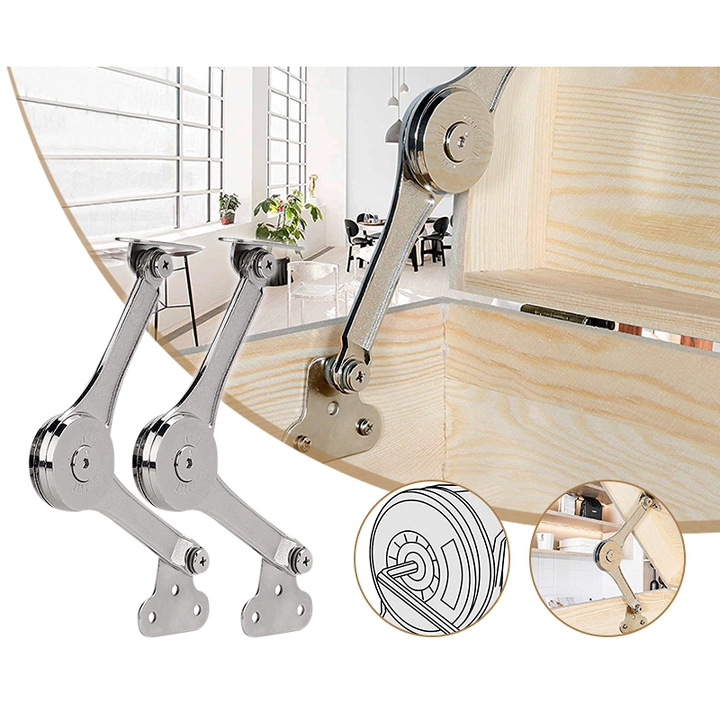 2pcs Soft Close Lid Support Hinge for Wardrobe and Flap Doors