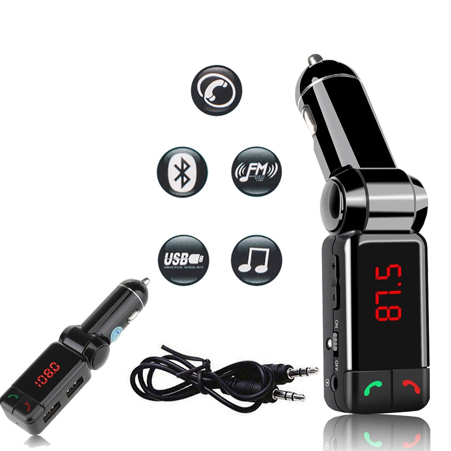 FM Transmitter Bluetooth Car Kit with USB Charger and MP3 Player