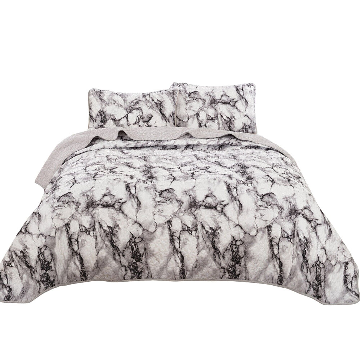 Marble Pattern Queen Size Quilted Bedspread Patchwork Comforter Set