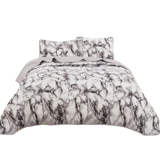 Marble Pattern Queen Size Quilted Bedspread Patchwork Comforter Set