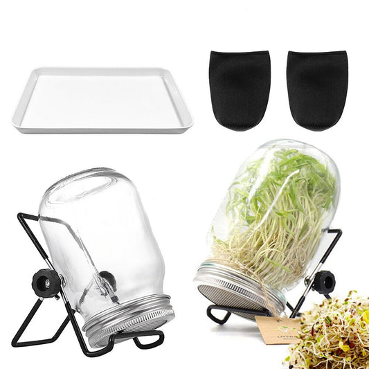 Mason Jar Seed Germination Kit with Sprouter Lids and Stands - 2 Sets