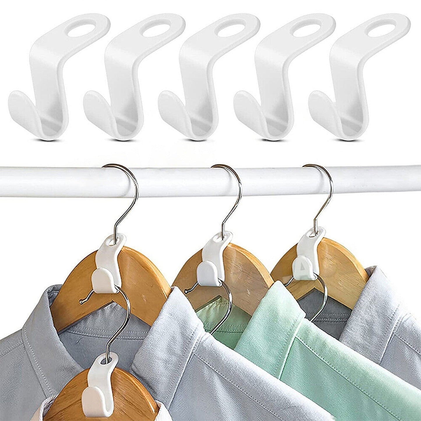 Space-Saving Clothes Organizer Cascading Hanger Connector Hooks
