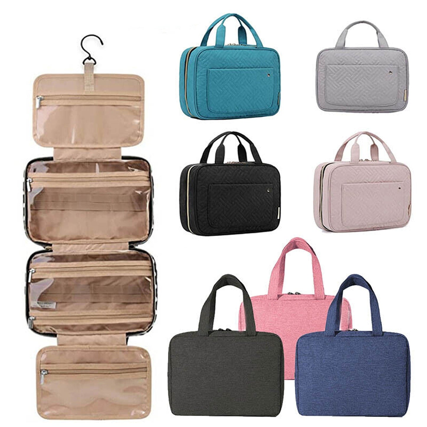 Large Travel Toiletry Organizer with Hanging Hook Cosmetic Makeup Bag